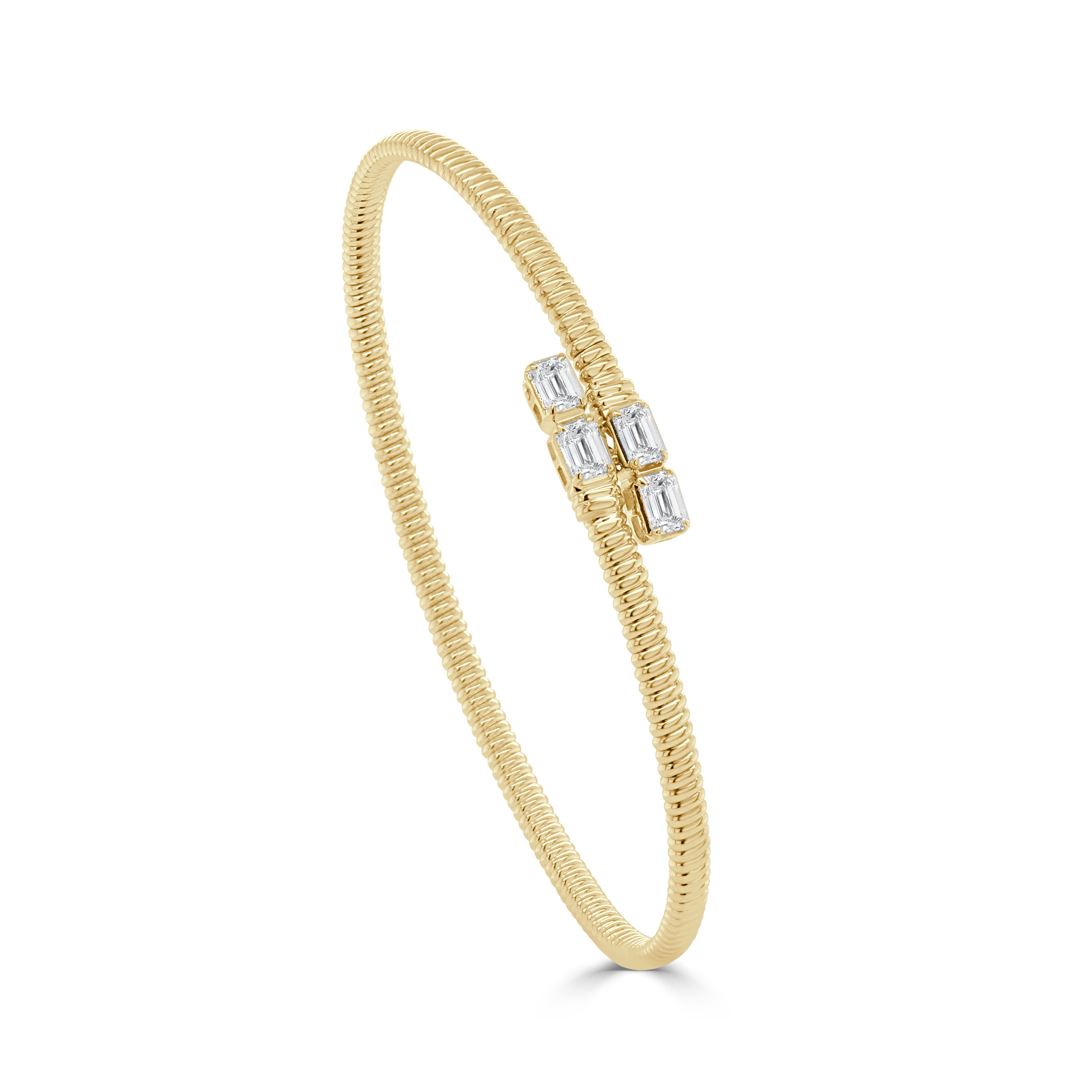 14K Gold Emerald Cut Diamond Bangle - 0.80 CT