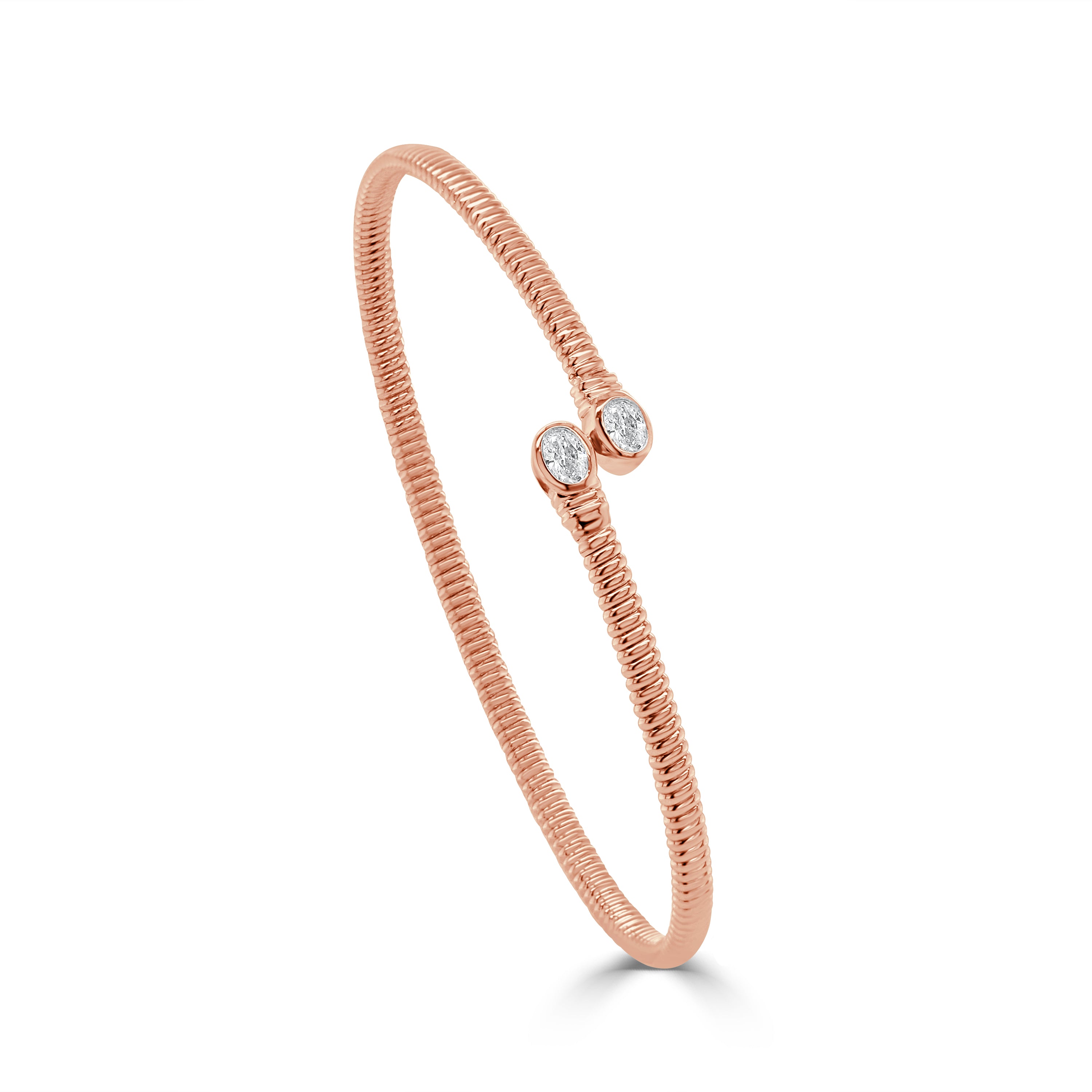 14K Gold Oval Bezel Diamond Bangle - 0.30 CT