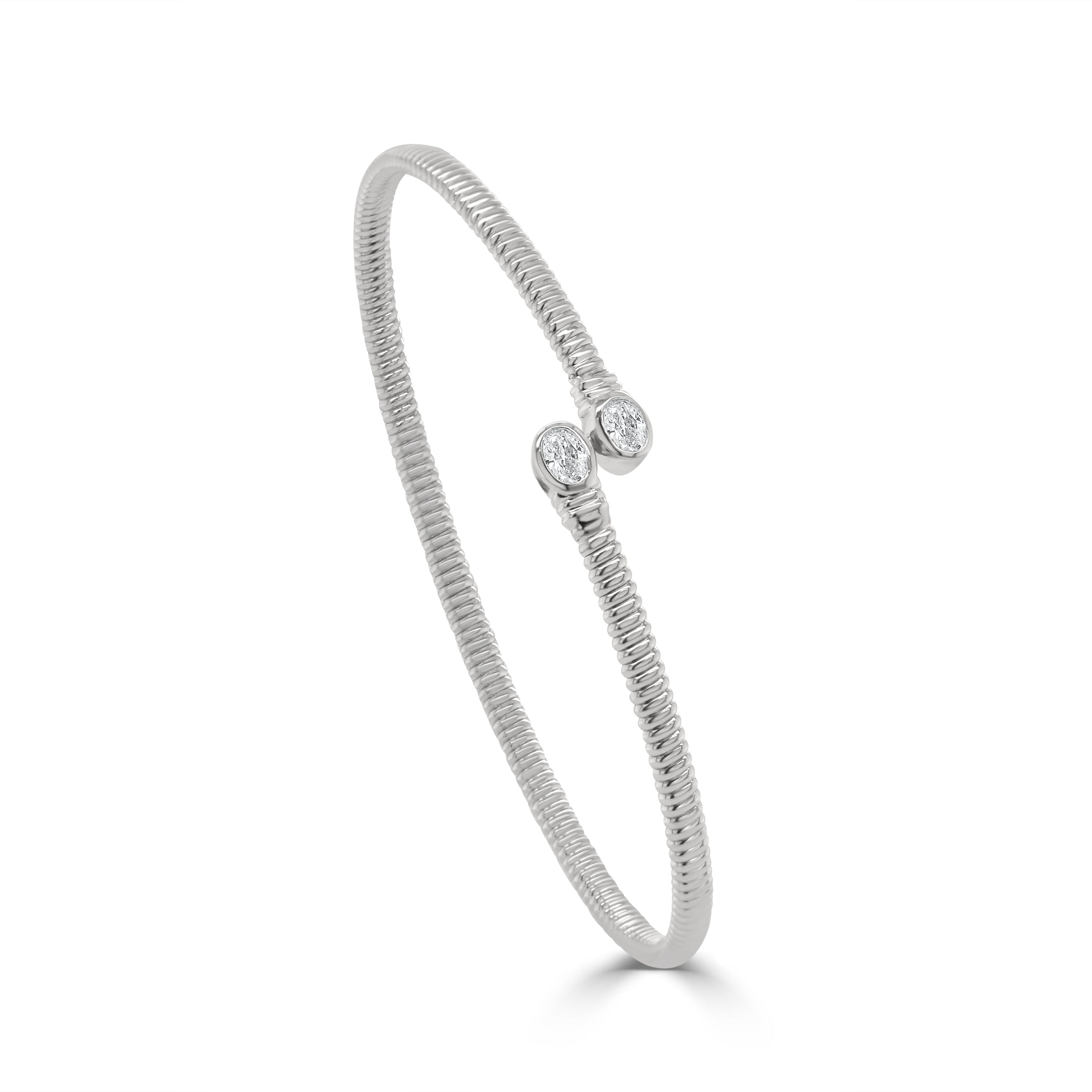 14K Gold Oval Bezel Diamond Bangle - 0.30 CT
