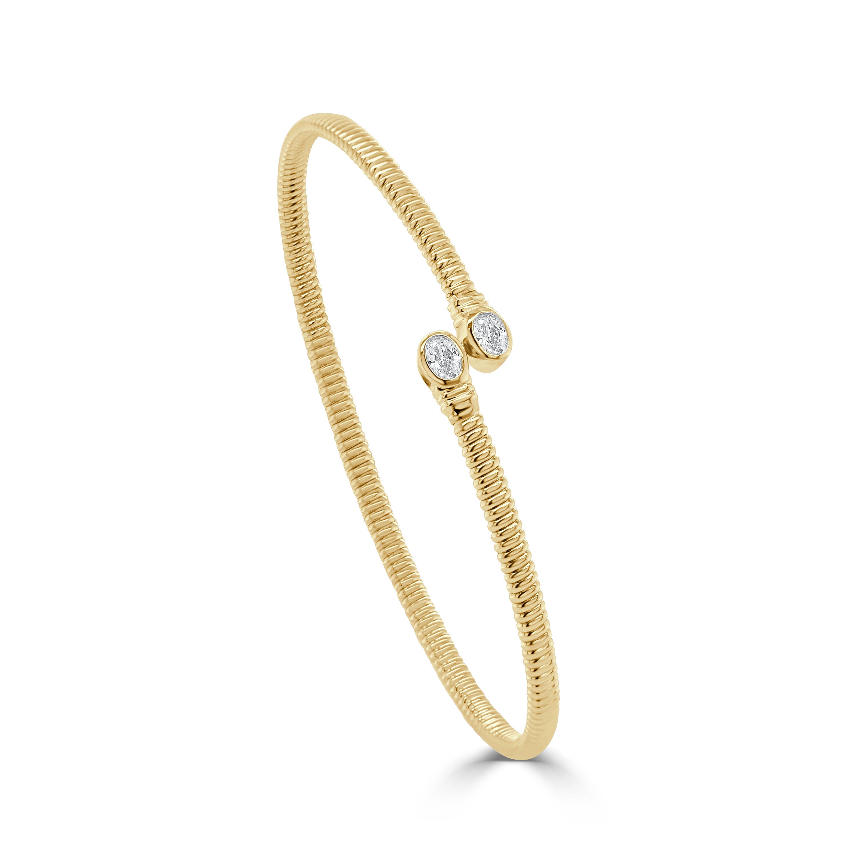 14K Gold Oval Bezel Diamond Bangle - 0.30 CT