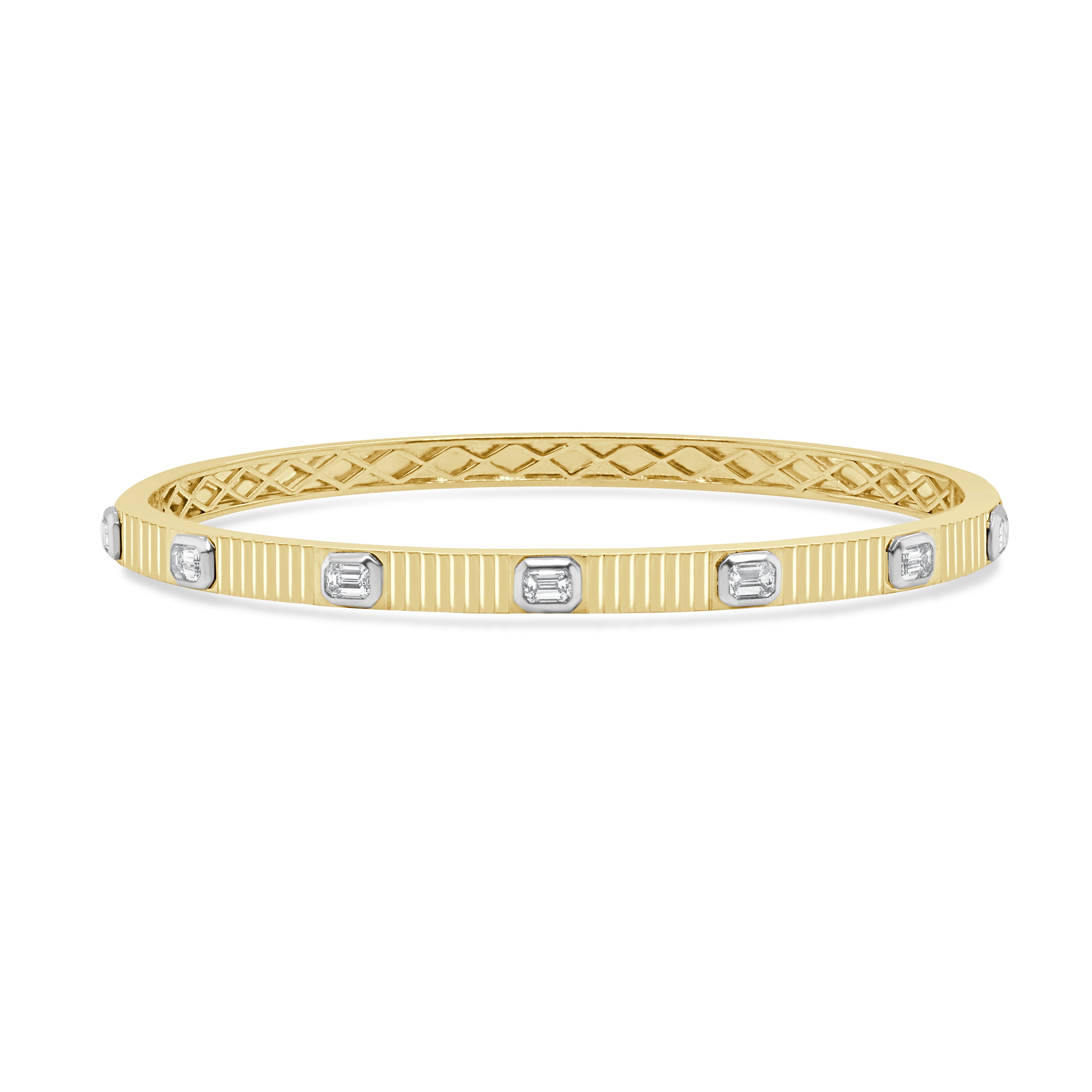 14K Gold Diamond Emerald Cut Bangle - 0.70 CT