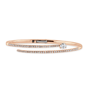 14K Gold Oval & Round Diamond Bangle