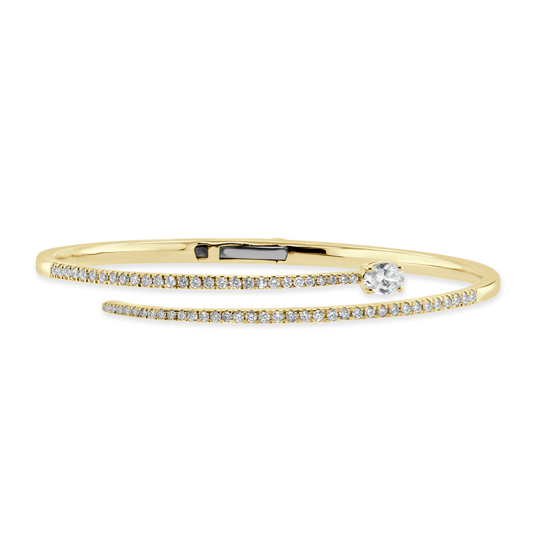 14K Gold Oval & Round Diamond Bangle