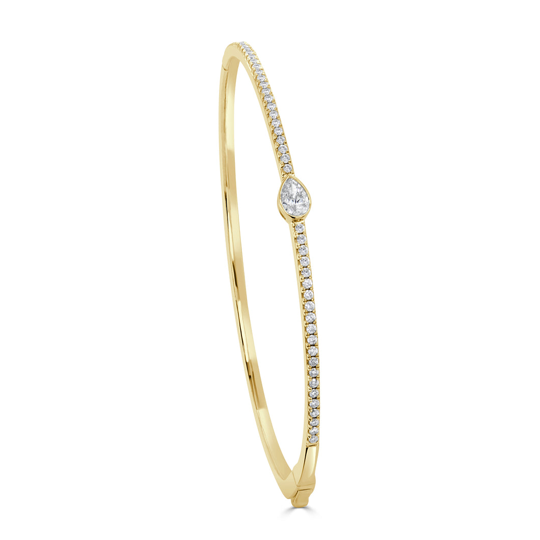 14K Gold Pear & Round Diamond Bangle