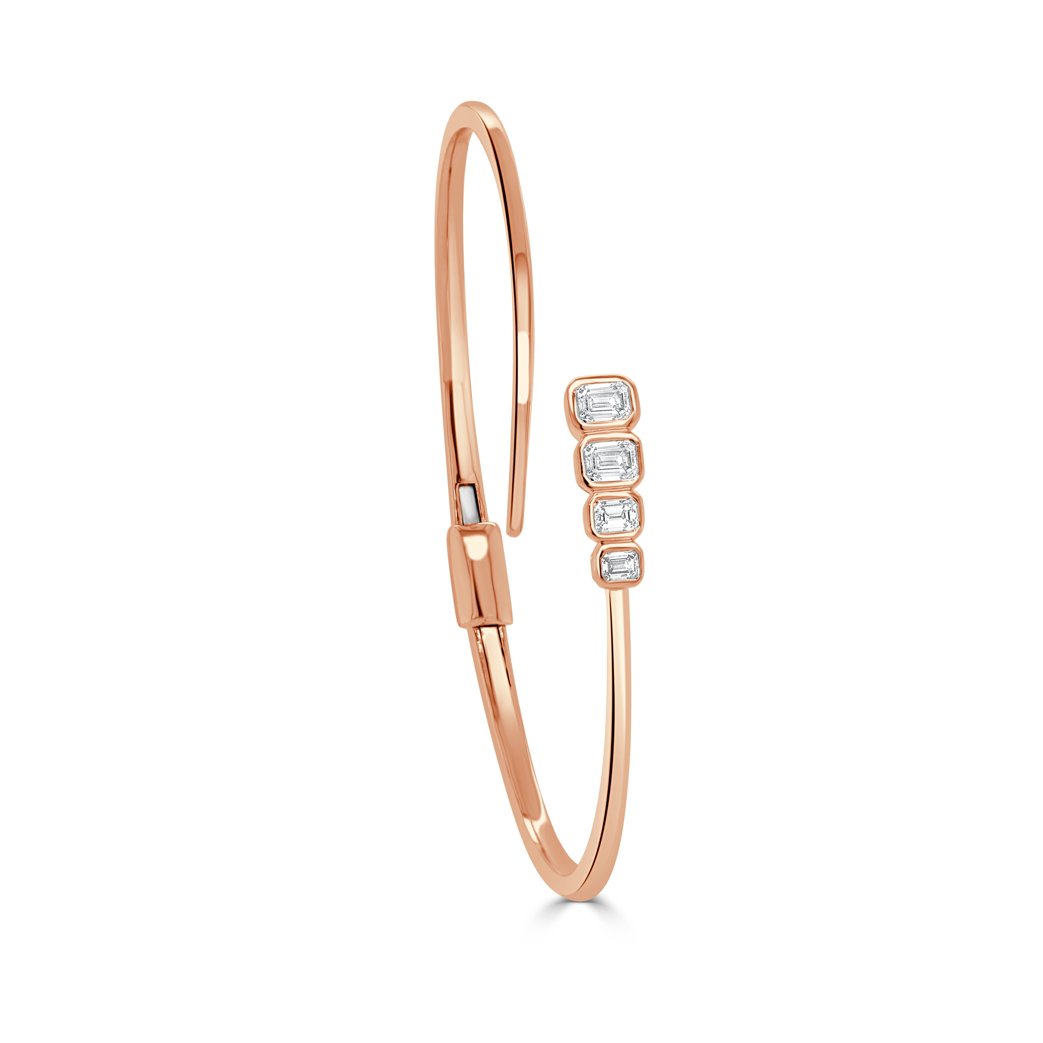 14K Gold Emerald Cut Diamond Bangle - 0.64 CT.