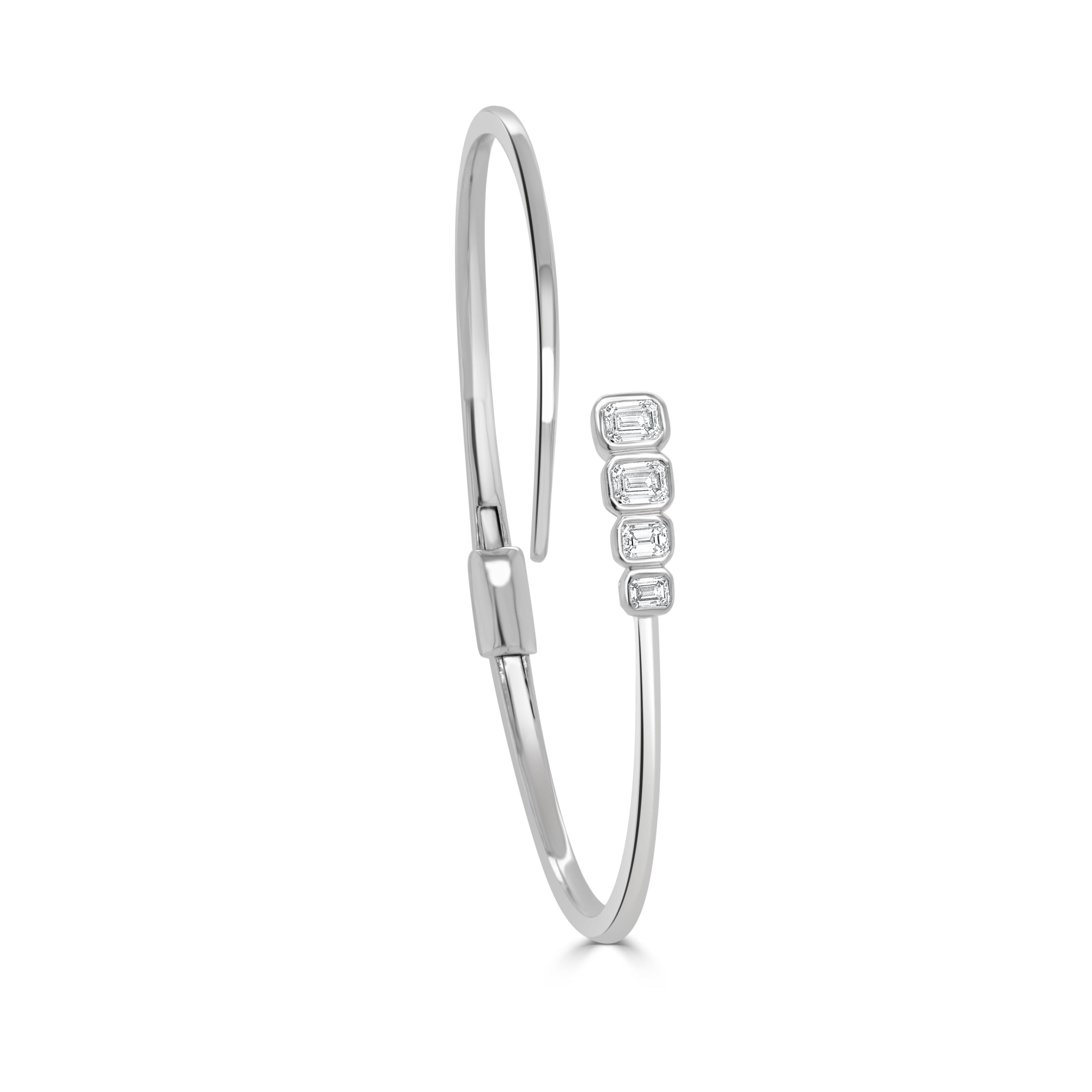 14K Gold Emerald Cut Diamond Bangle - 0.64 CT.