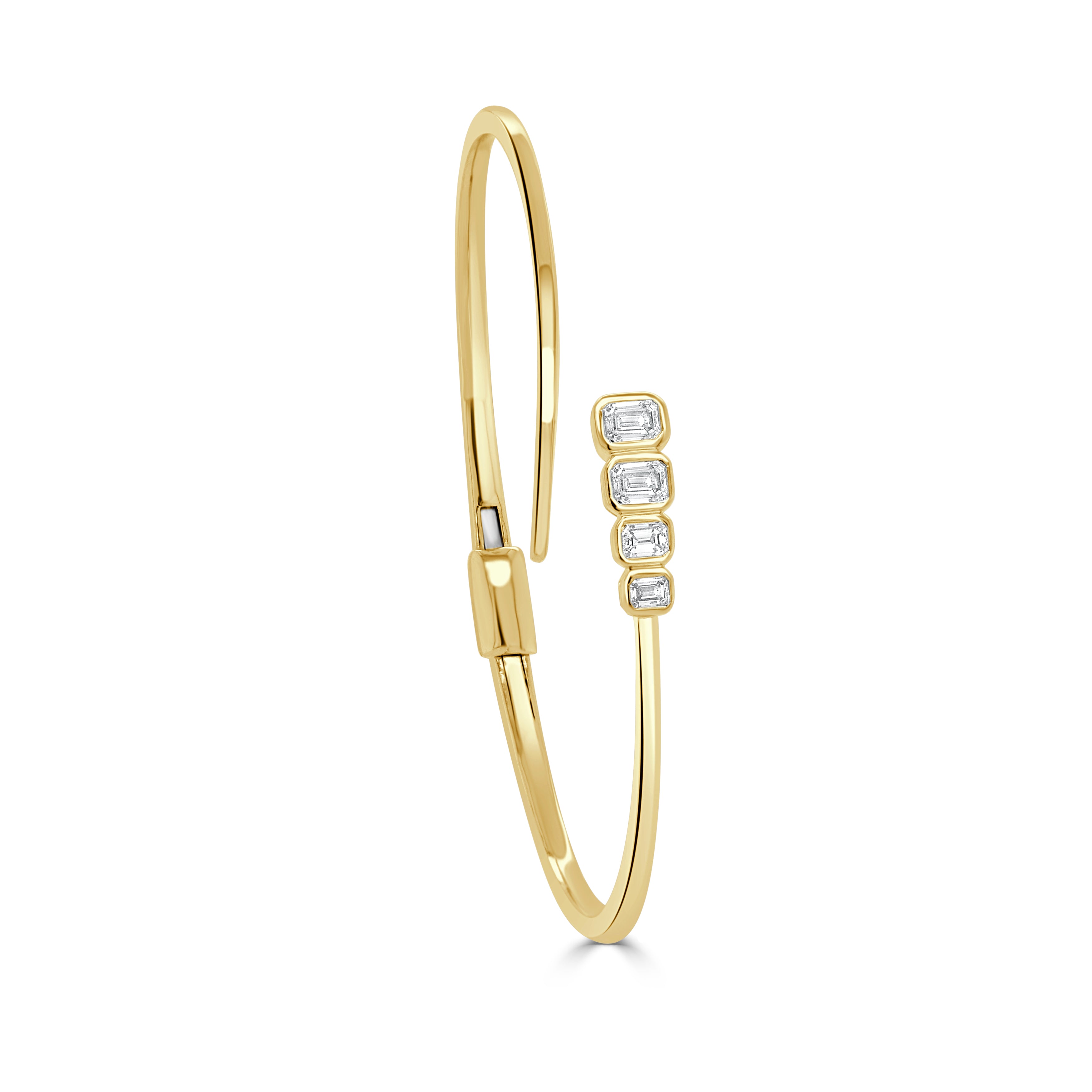 14K Gold Emerald Cut Diamond Bangle - 0.64 CT.