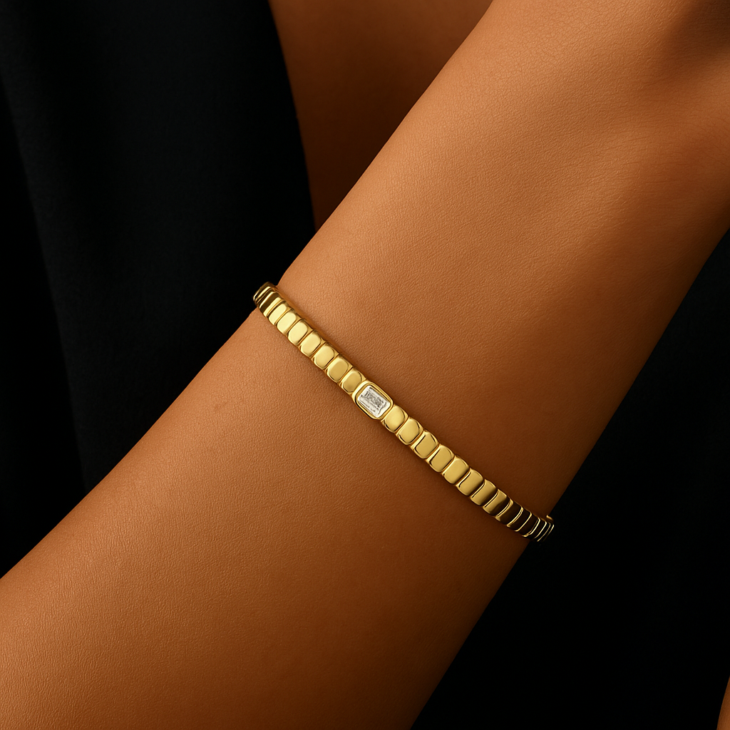 14K Gold & Emerald-Cut Diamond Bangle - 0.25ct