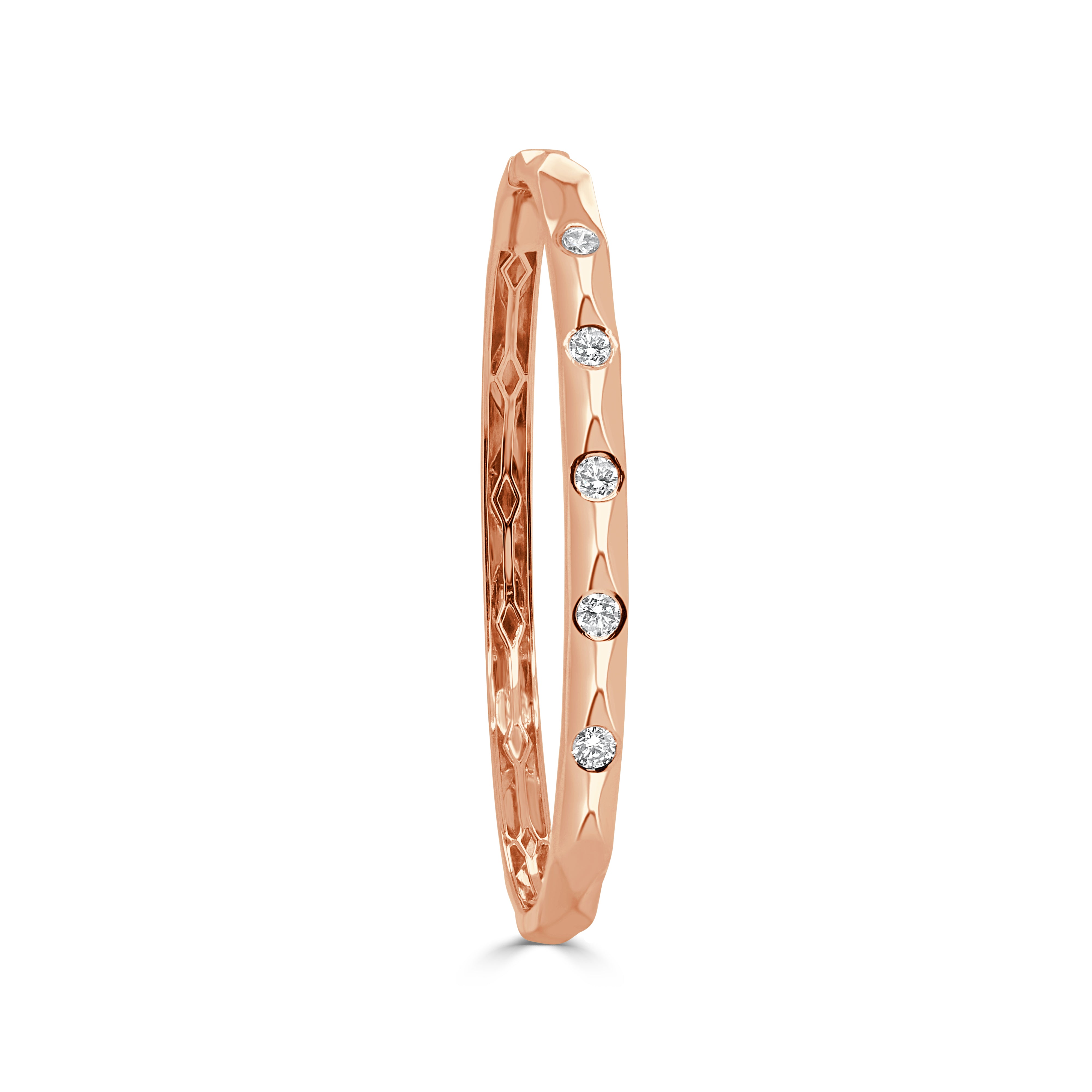14K Gold & Diamond Textured Bangle - 0.70 CT
