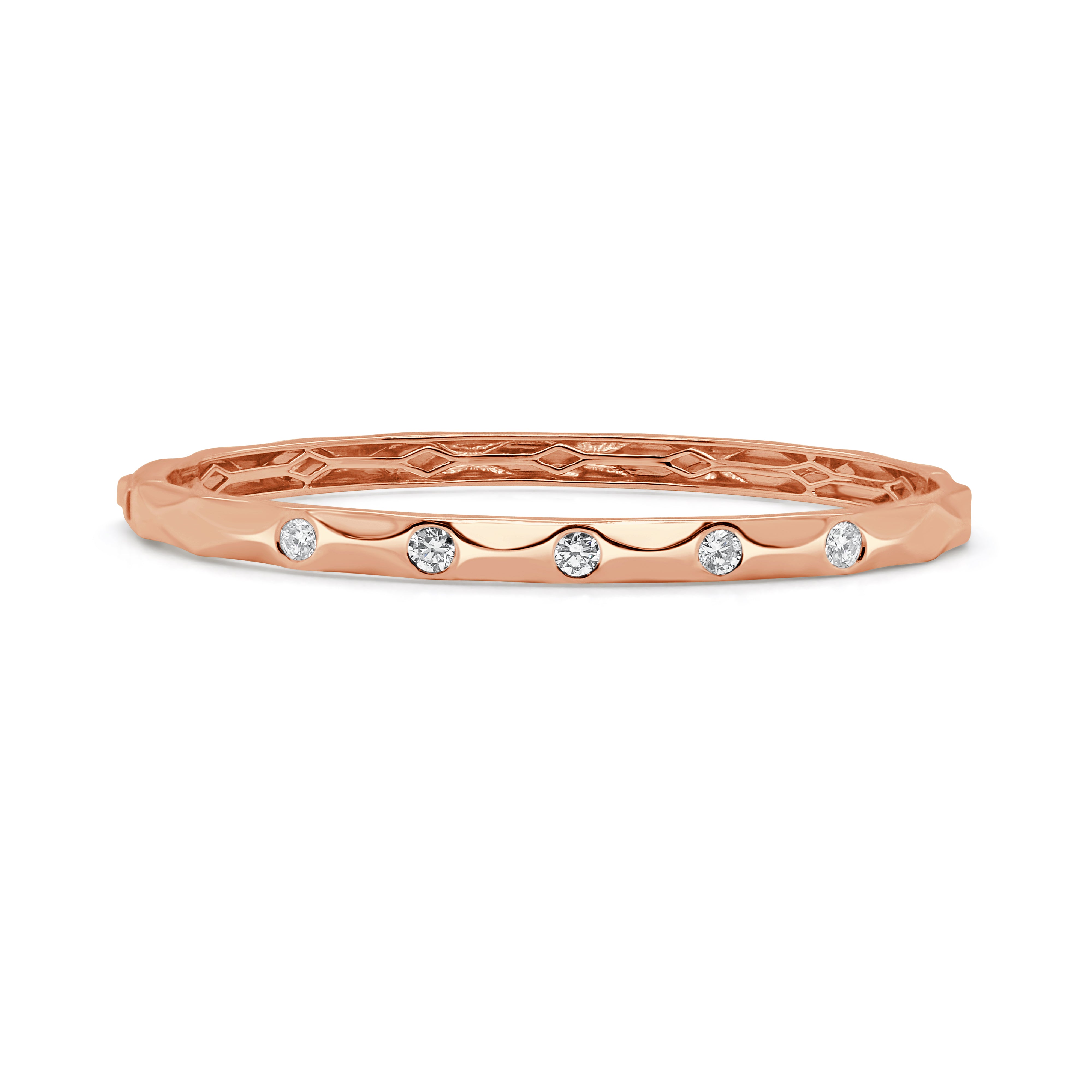 14K Gold & Diamond Textured Bangle - 0.70 CT