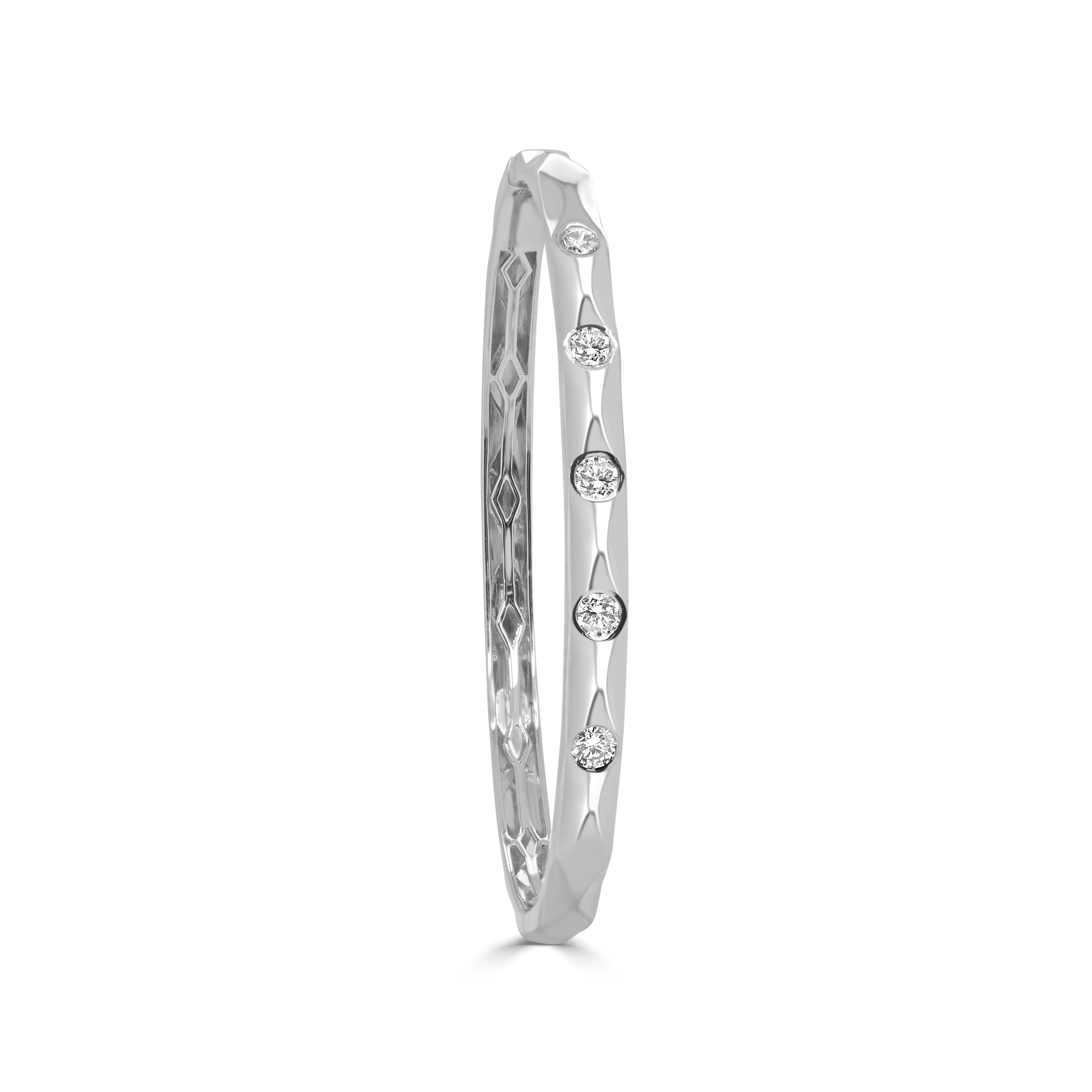 14K Gold & Diamond Textured Bangle - 0.70 CT