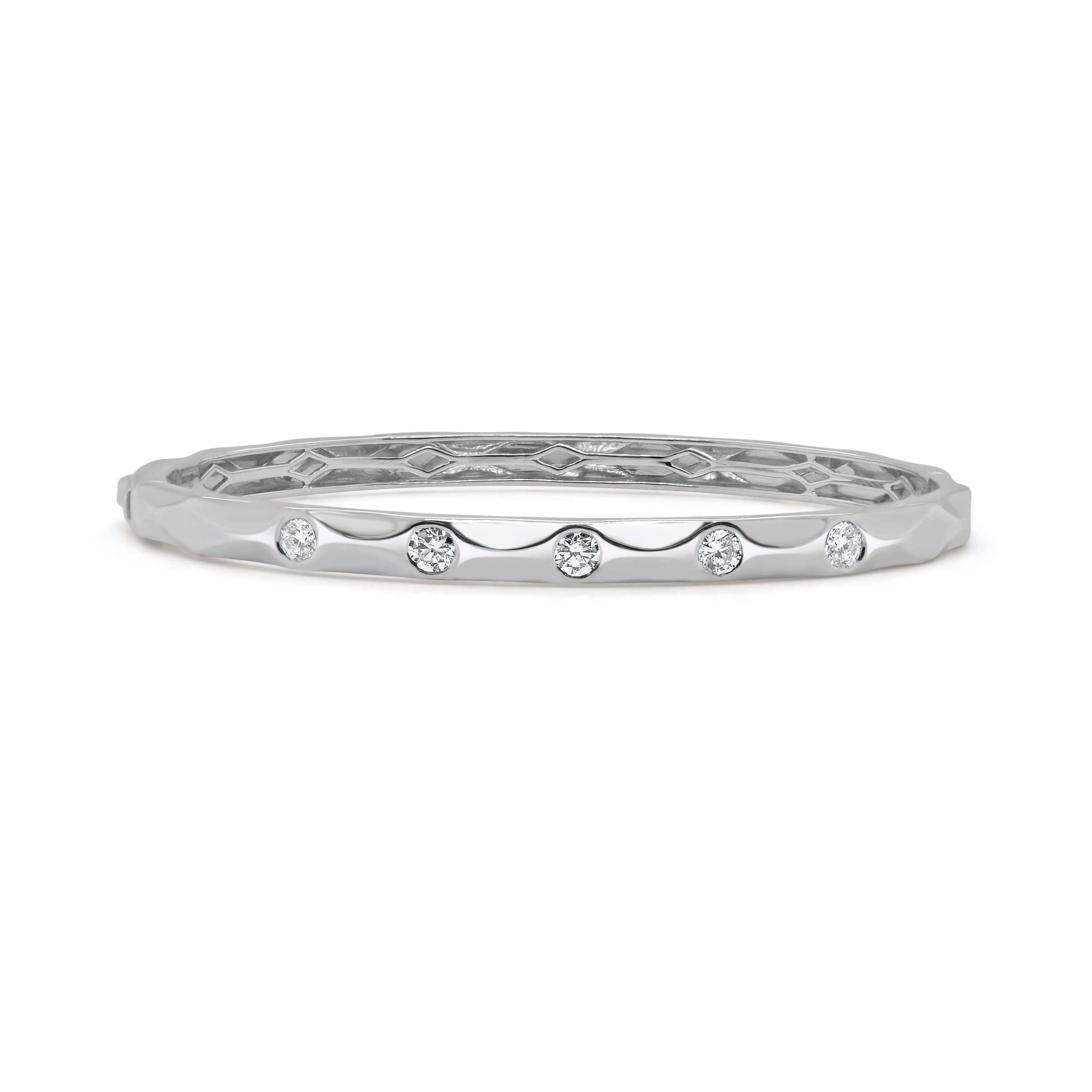 14K Gold & Diamond Textured Bangle - 0.70 CT