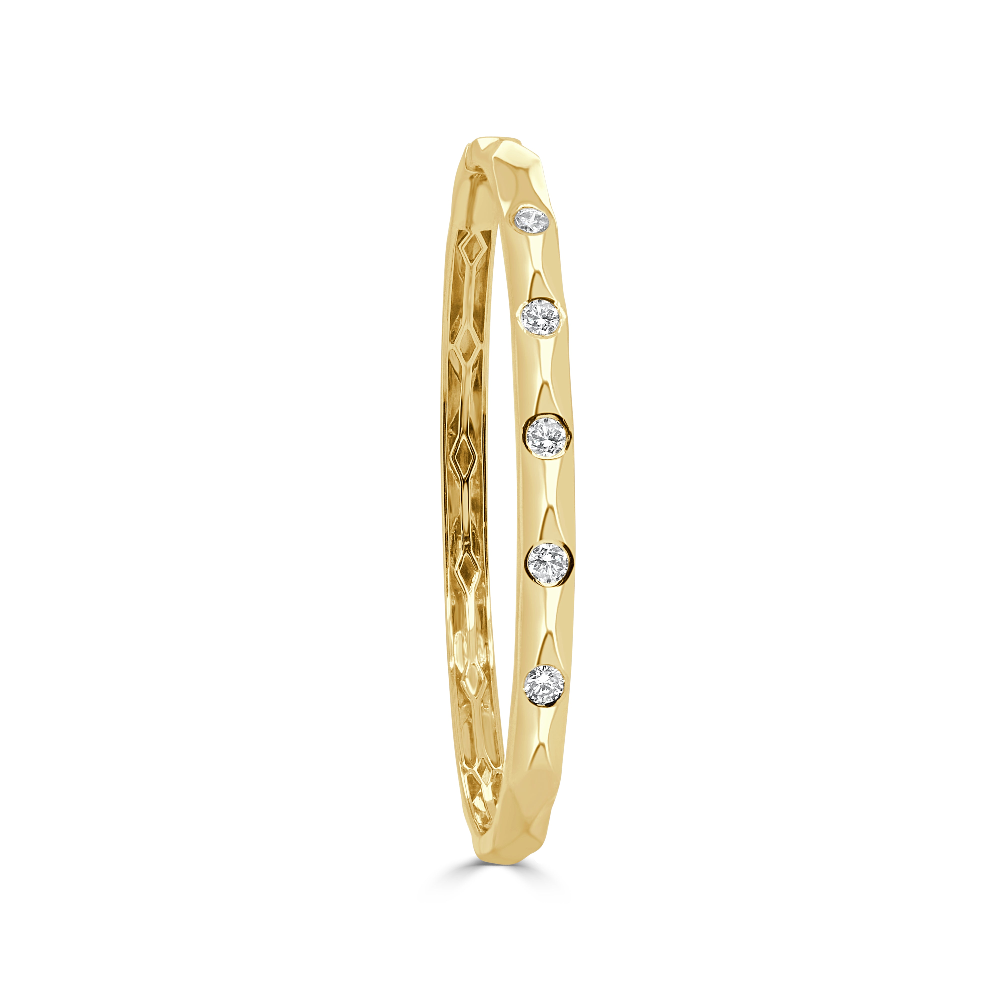 14K Gold & Diamond Textured Bangle - 0.70 CT