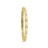 14K Gold & Diamond Textured Bangle