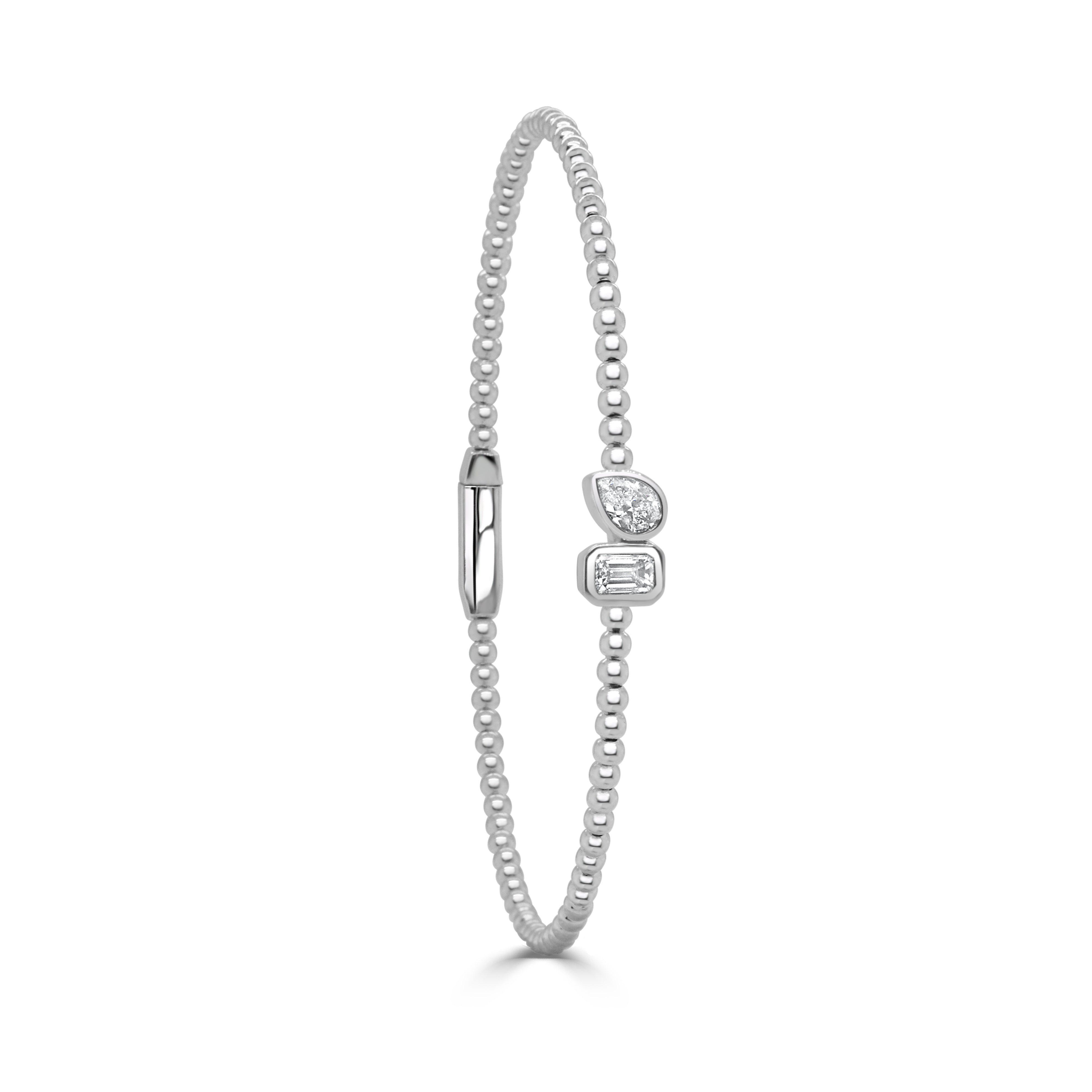 14K Gold Diamond Pear & Emerald Cut Bead Bangle - 0.17 CT