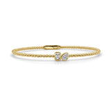 14K Gold Diamond Pear & Emerald Cut Bead Bangle