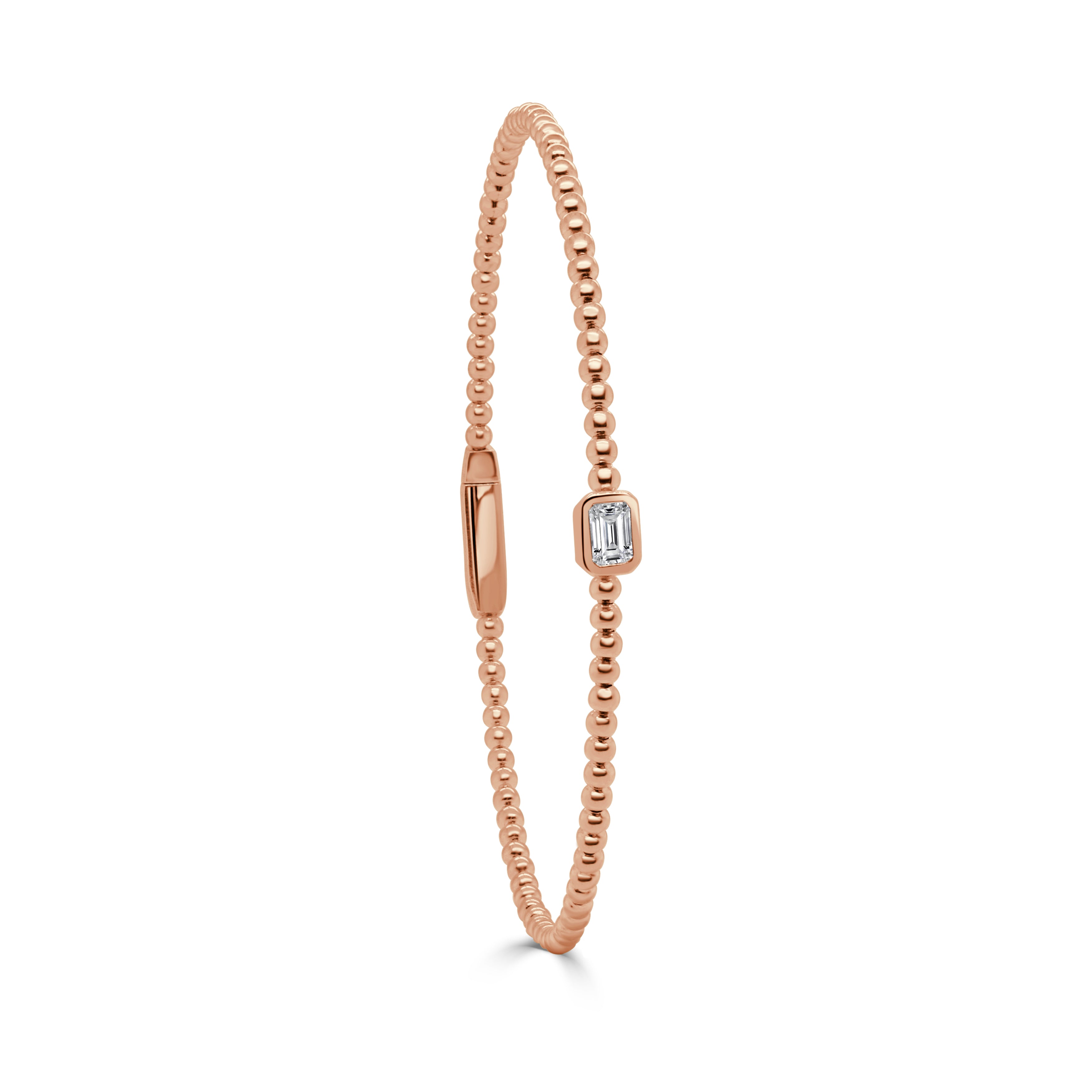 14K Gold Emerald Cut Diamond Bead Bangle