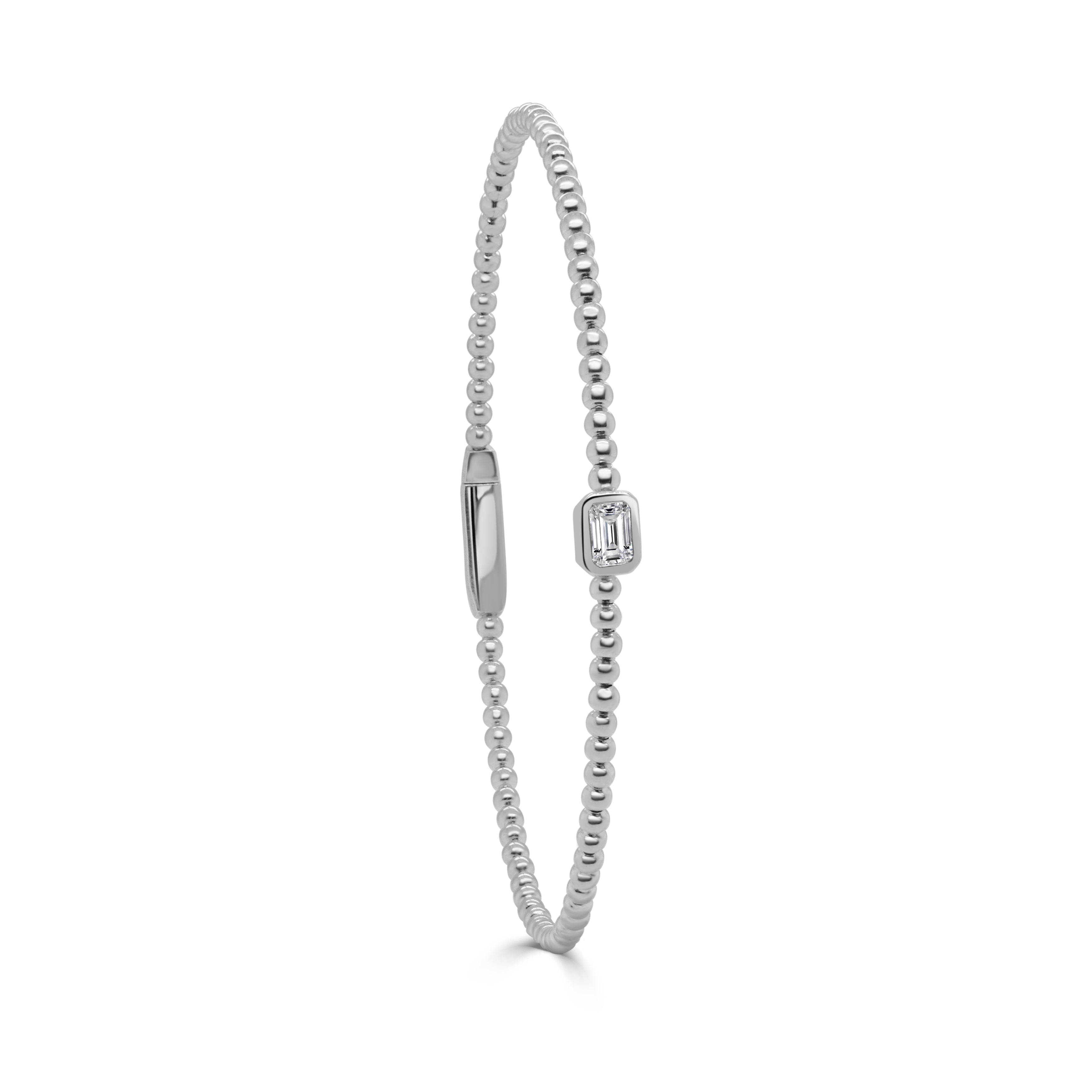 14K Gold Emerald Cut Diamond Bead Bangle