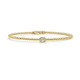 14K Gold Emerald Cut Diamond Bead Bangle
