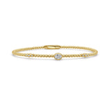 14K Gold Oval Cut & Round Diamond Bead Bangle