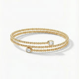 14K Gold Emerald Cut Diamond Wrap around Bead Bangle- 0.38 CT