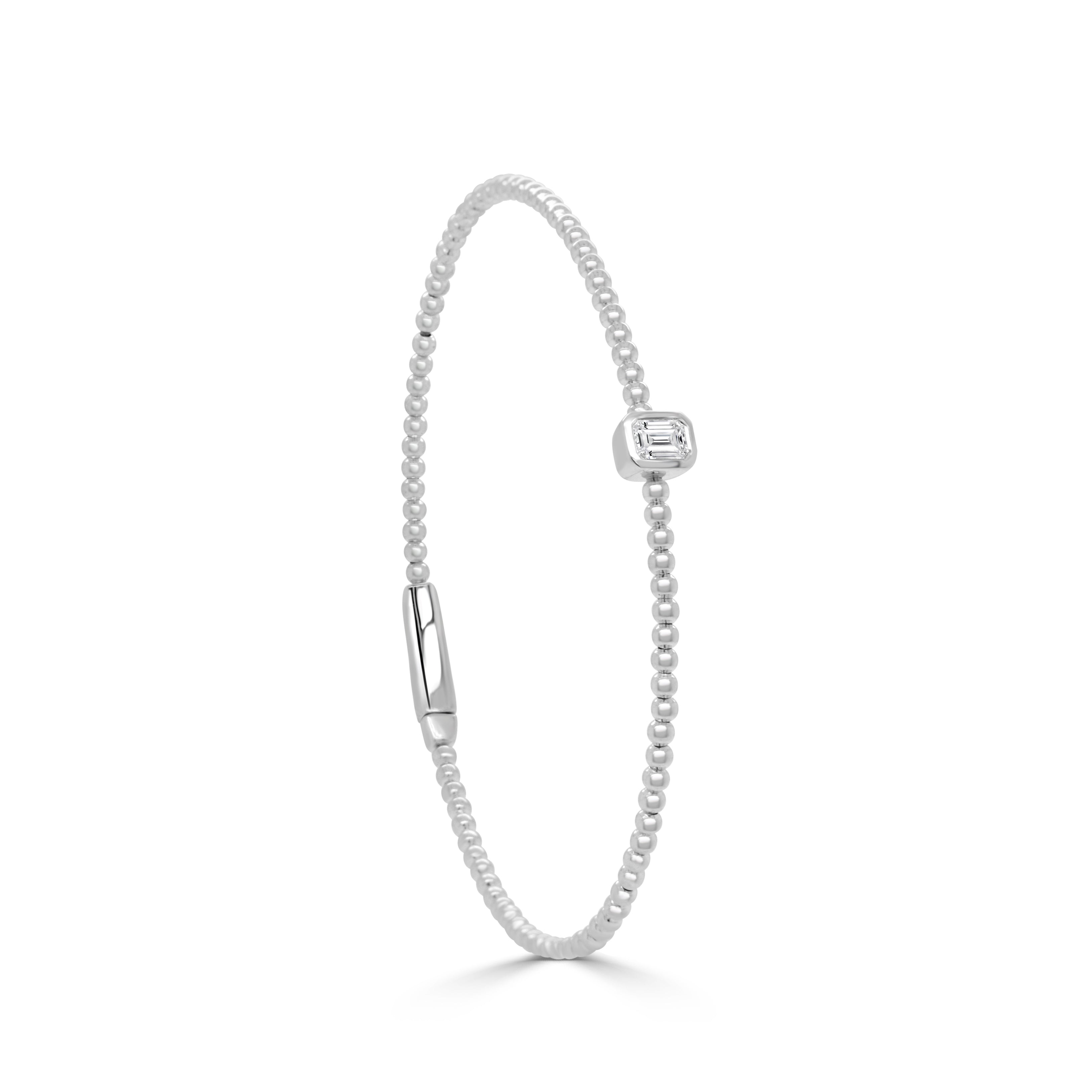 14K Gold Emerald Cut Diamond Flexible Bangle - 0.28 CT