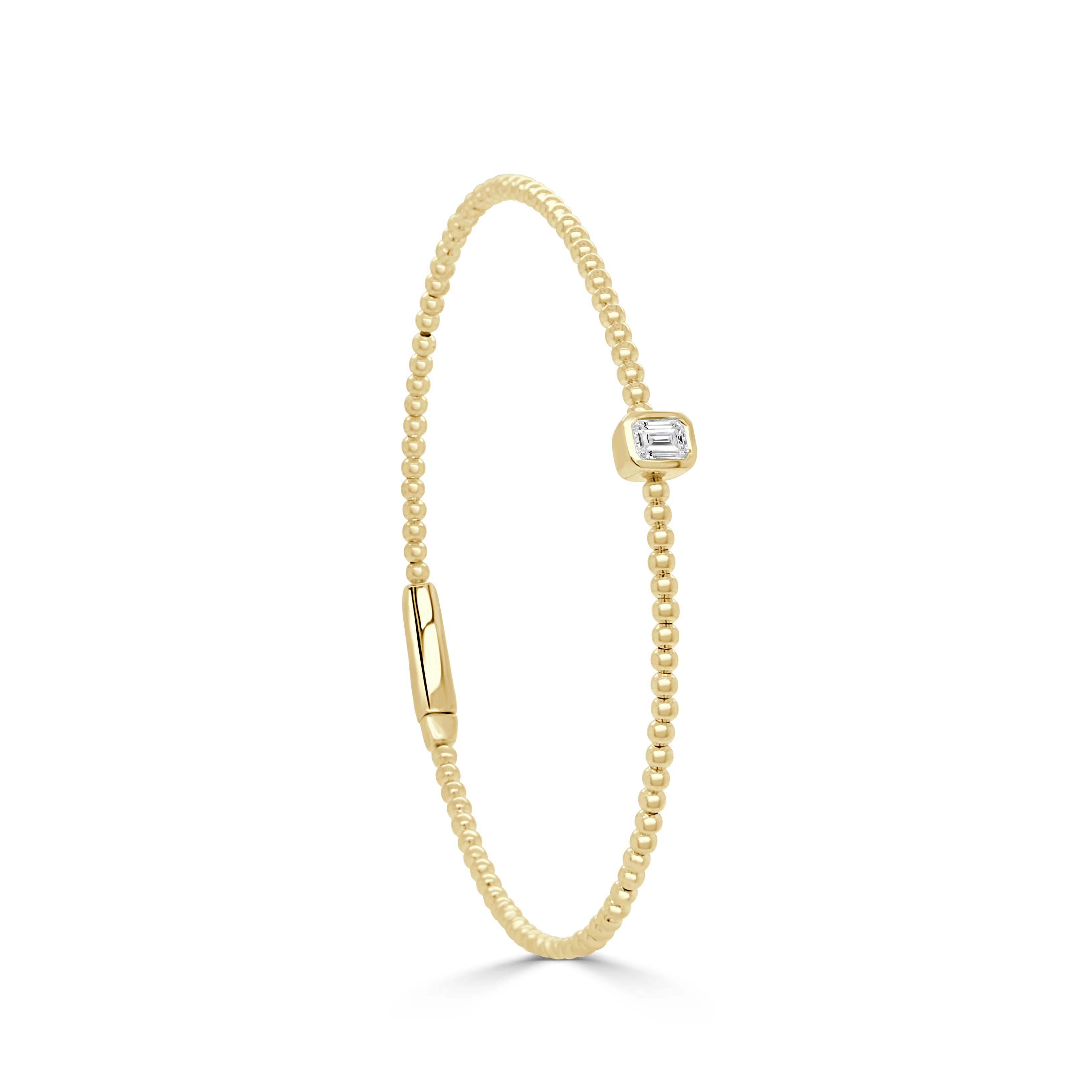 14K Gold Emerald Cut Diamond Flexible Bangle - 0.28 CT