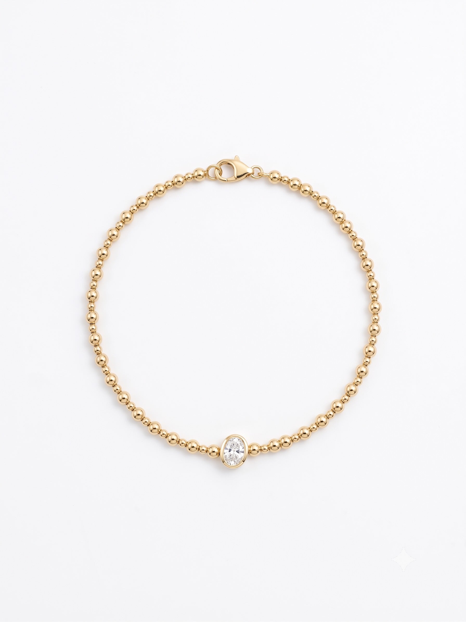 14K Gold Oval Diamond Beaded Bracelet - 0.25 CT