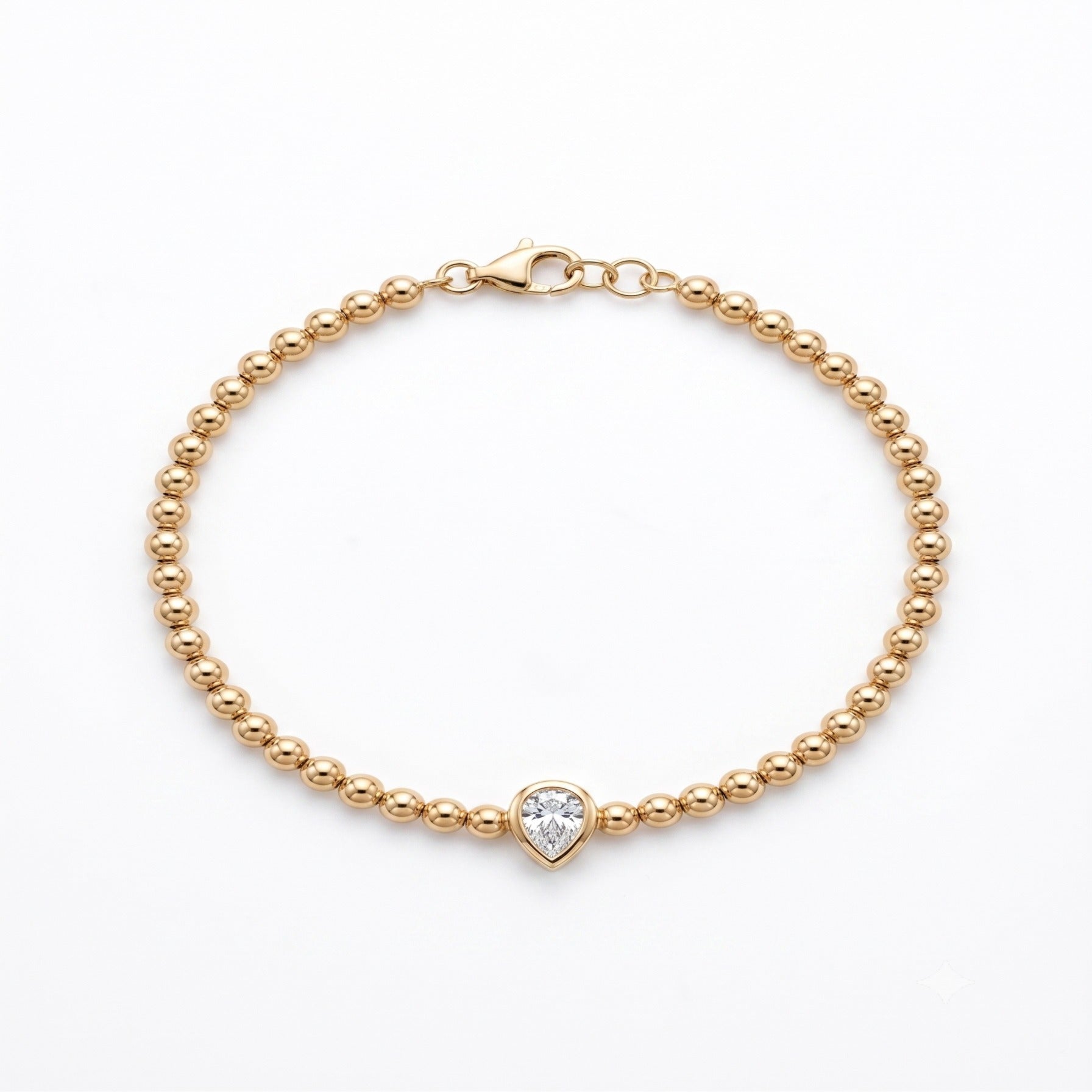 14K Gold Pear Shape Diamond Beaded Bracelet- 0.24 ct