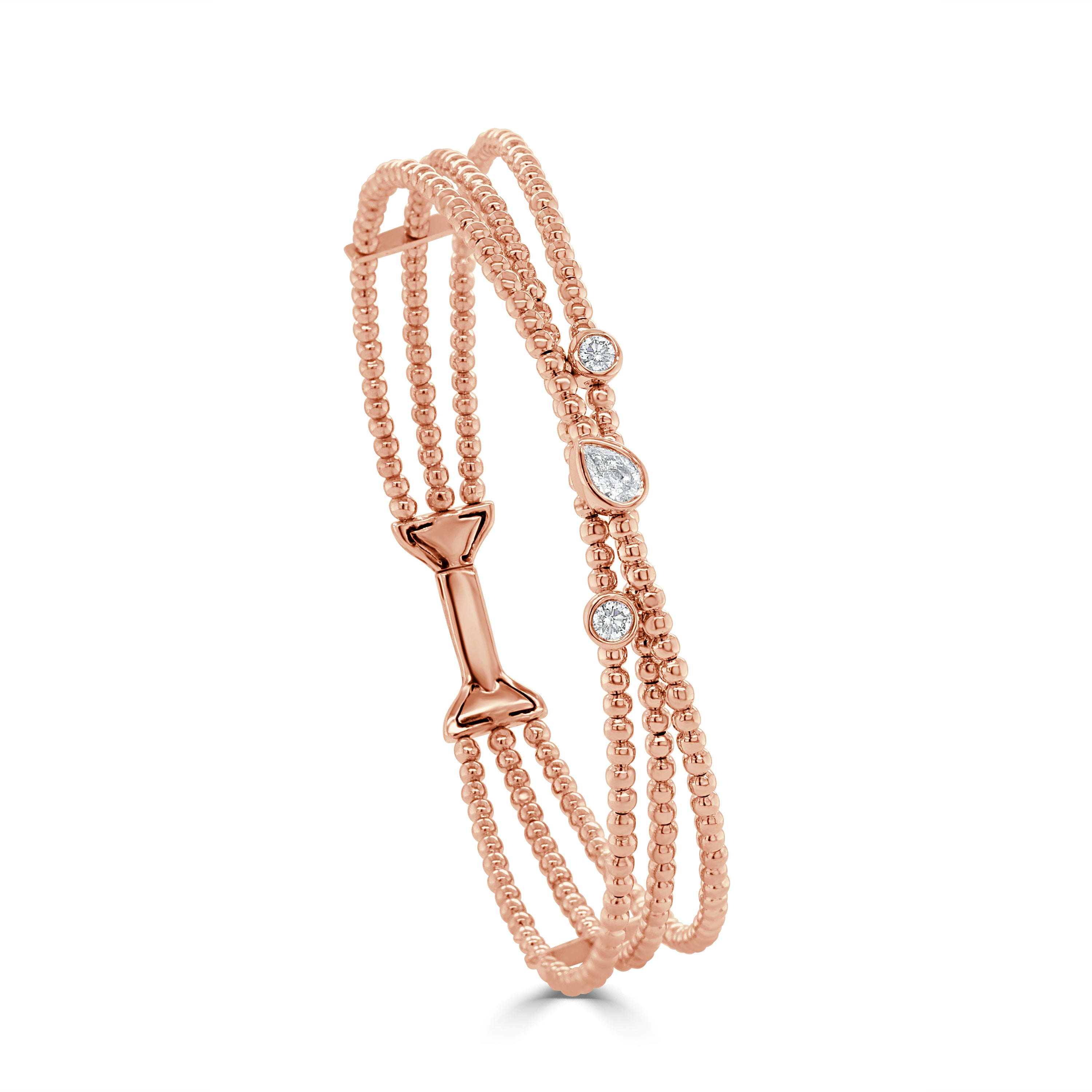 14K Gold Diamond Beaded Flexible Bangle - 0.35 CT