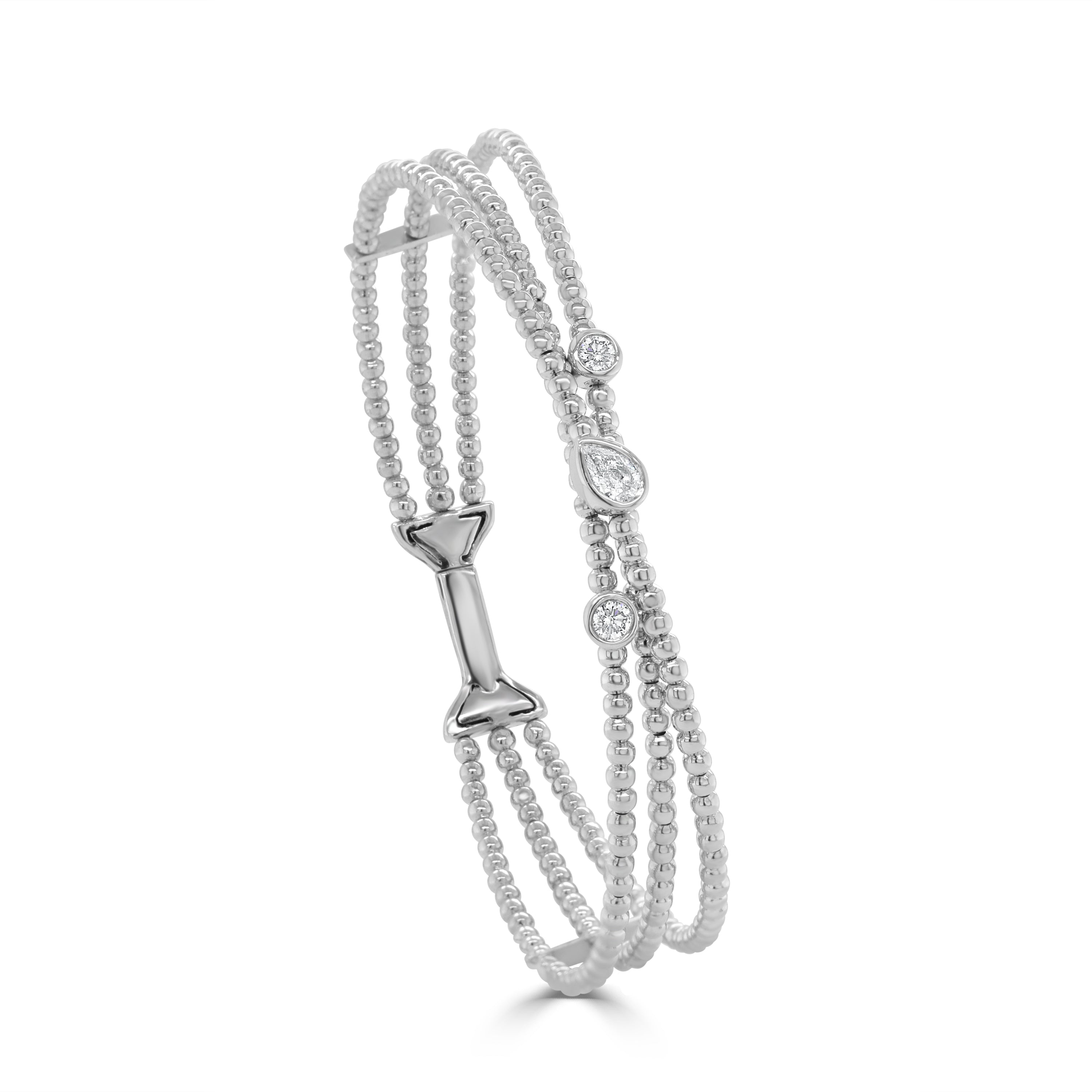 14K Gold Diamond Beaded Flexible Bangle - 0.35 CT
