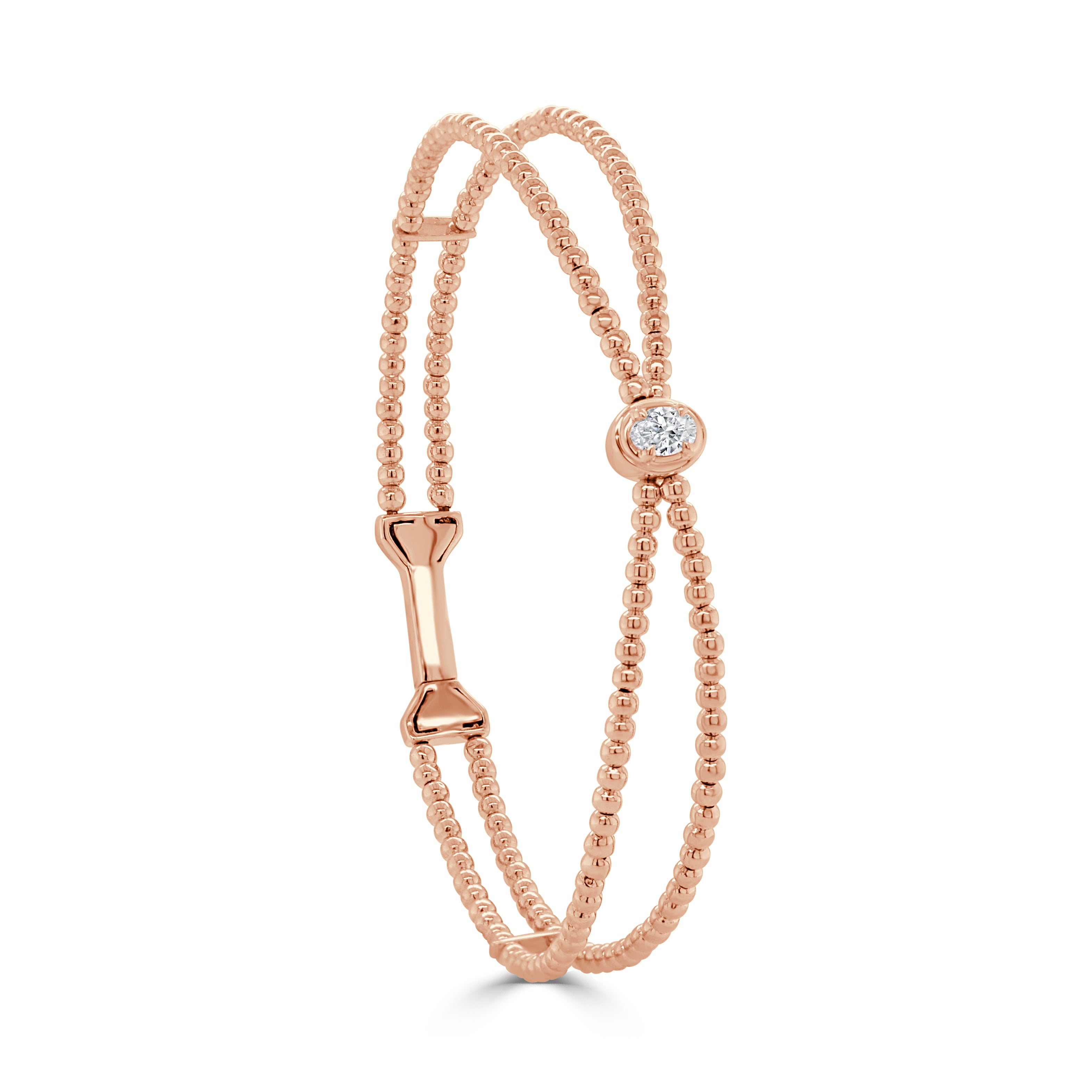 14K Gold Diamond Beaded Flexible Bangle - 0.18 CT