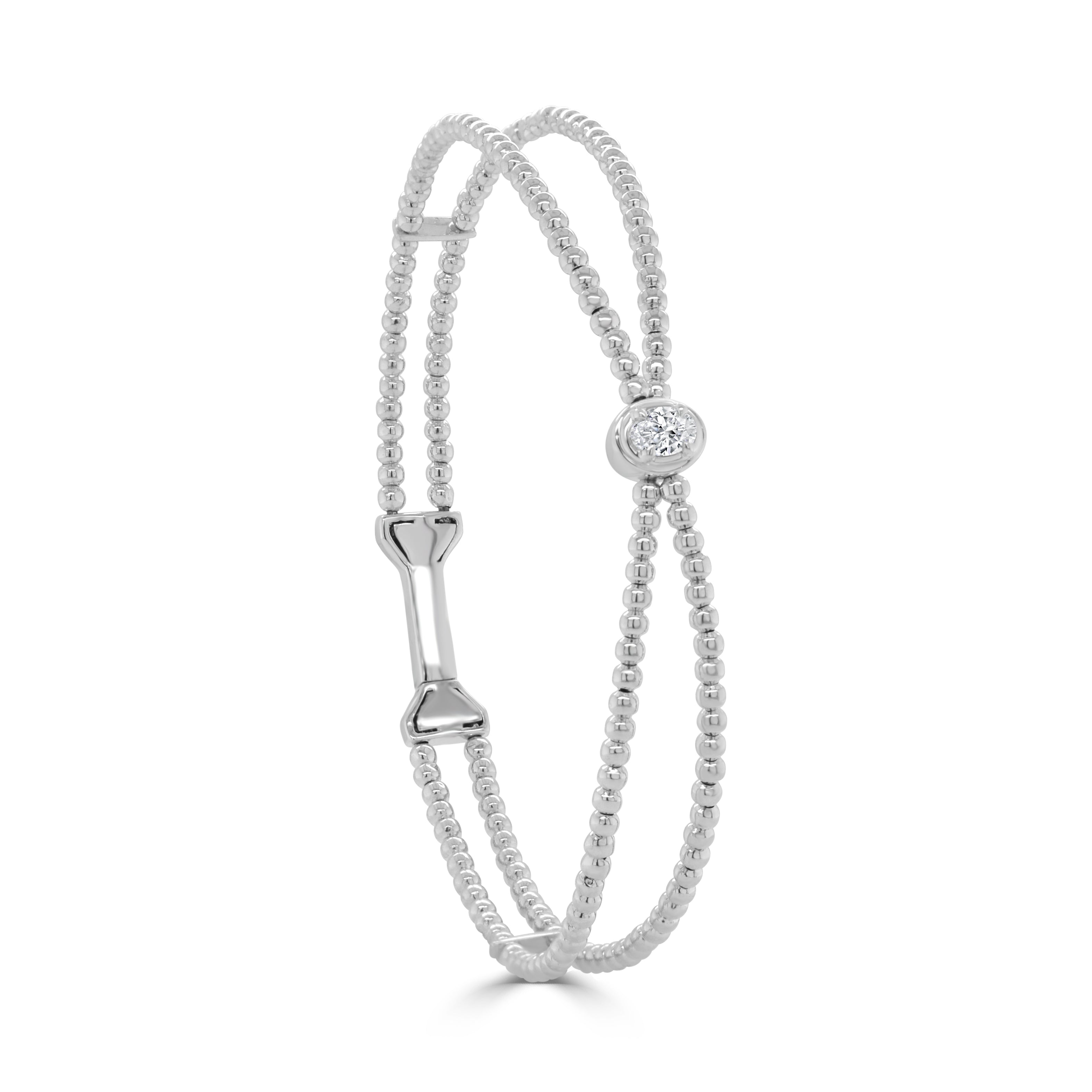 14K Gold Diamond Beaded Flexible Bangle - 0.18 CT