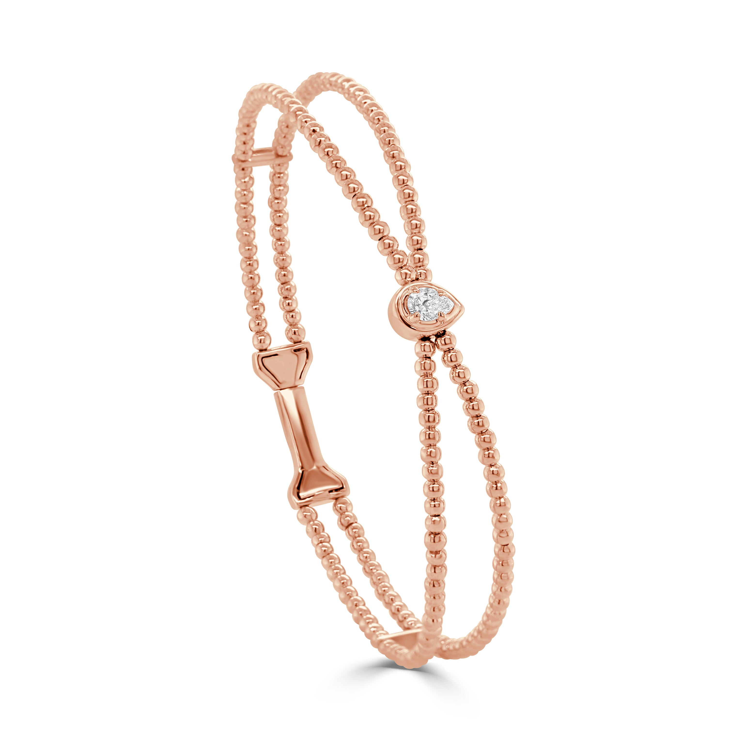 14K Gold Diamond Beaded Flexible Bangle - 0.16 CT