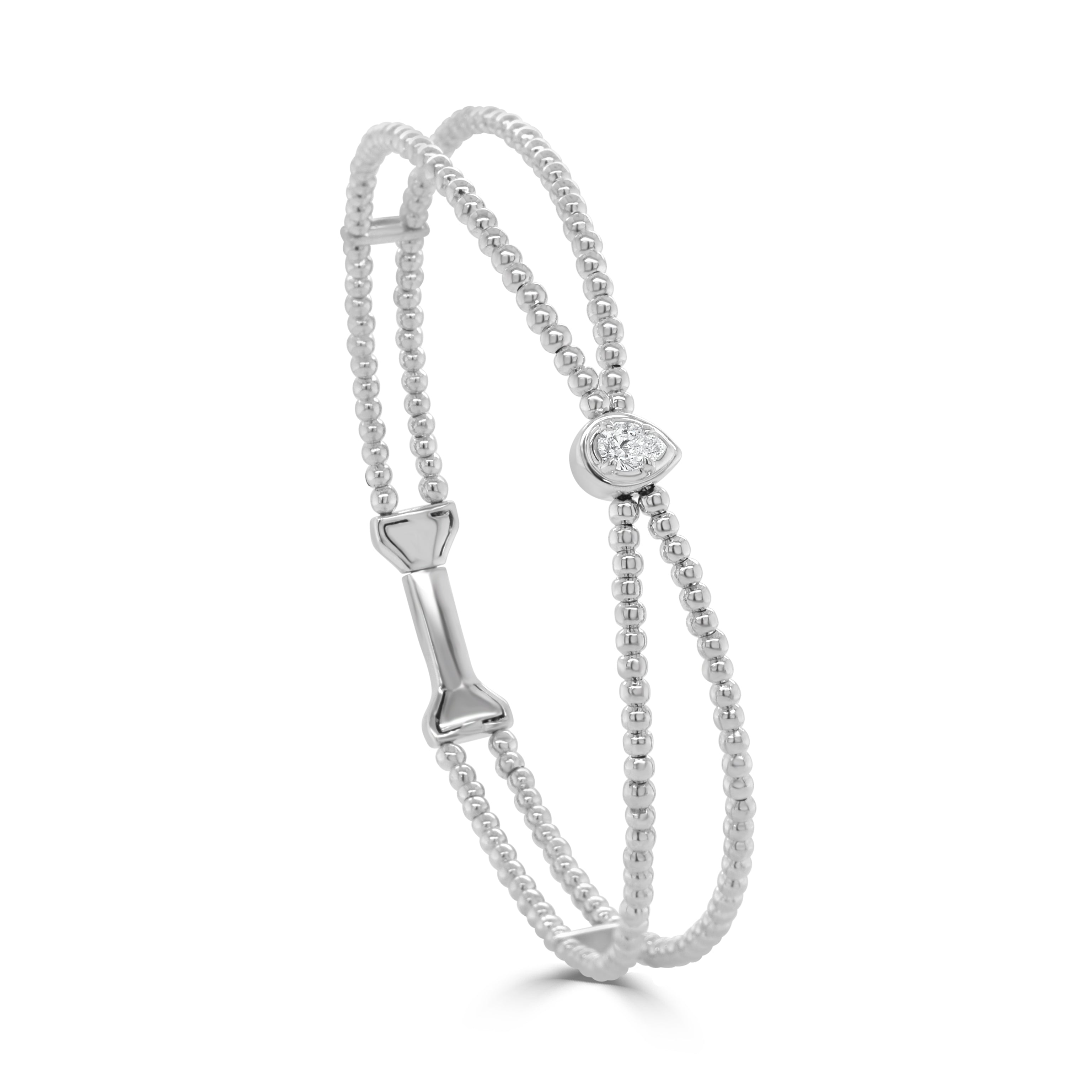 14K Gold Diamond Beaded Flexible Bangle - 0.16 CT