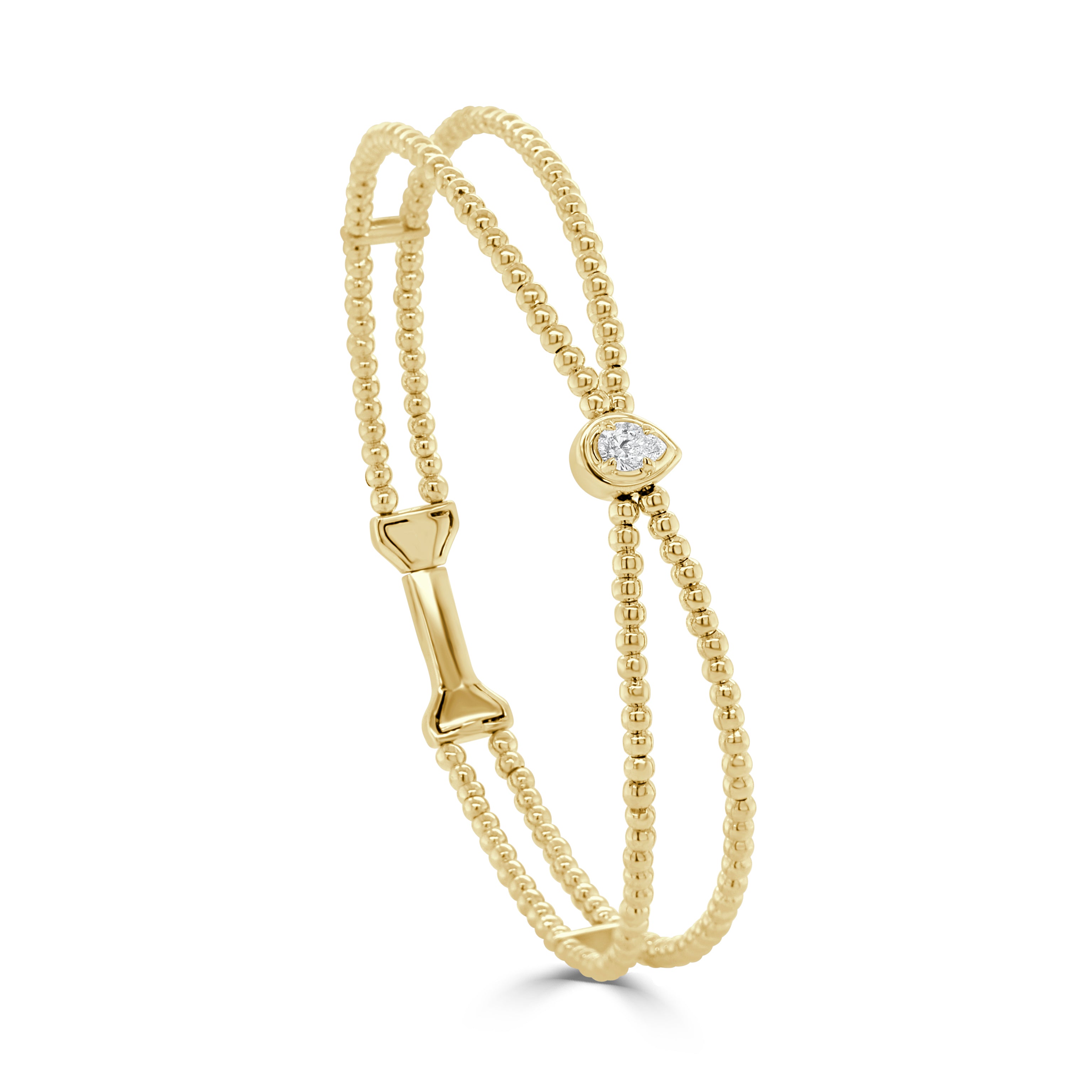 14K Gold Diamond Beaded Flexible Bangle - 0.16 CT