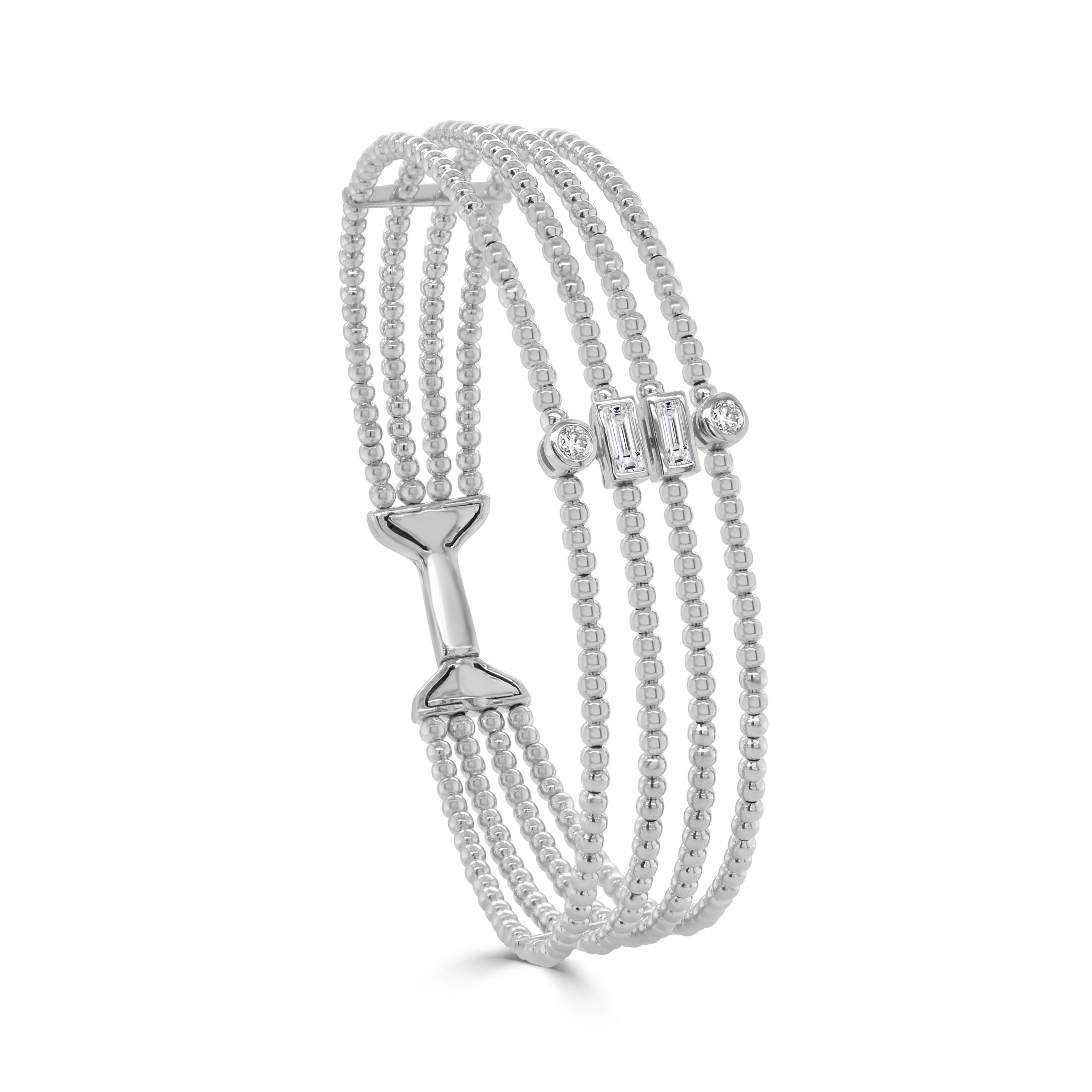 14K Gold Diamond Mix Shape Beaded Flexible Bangle - 0.45 CT