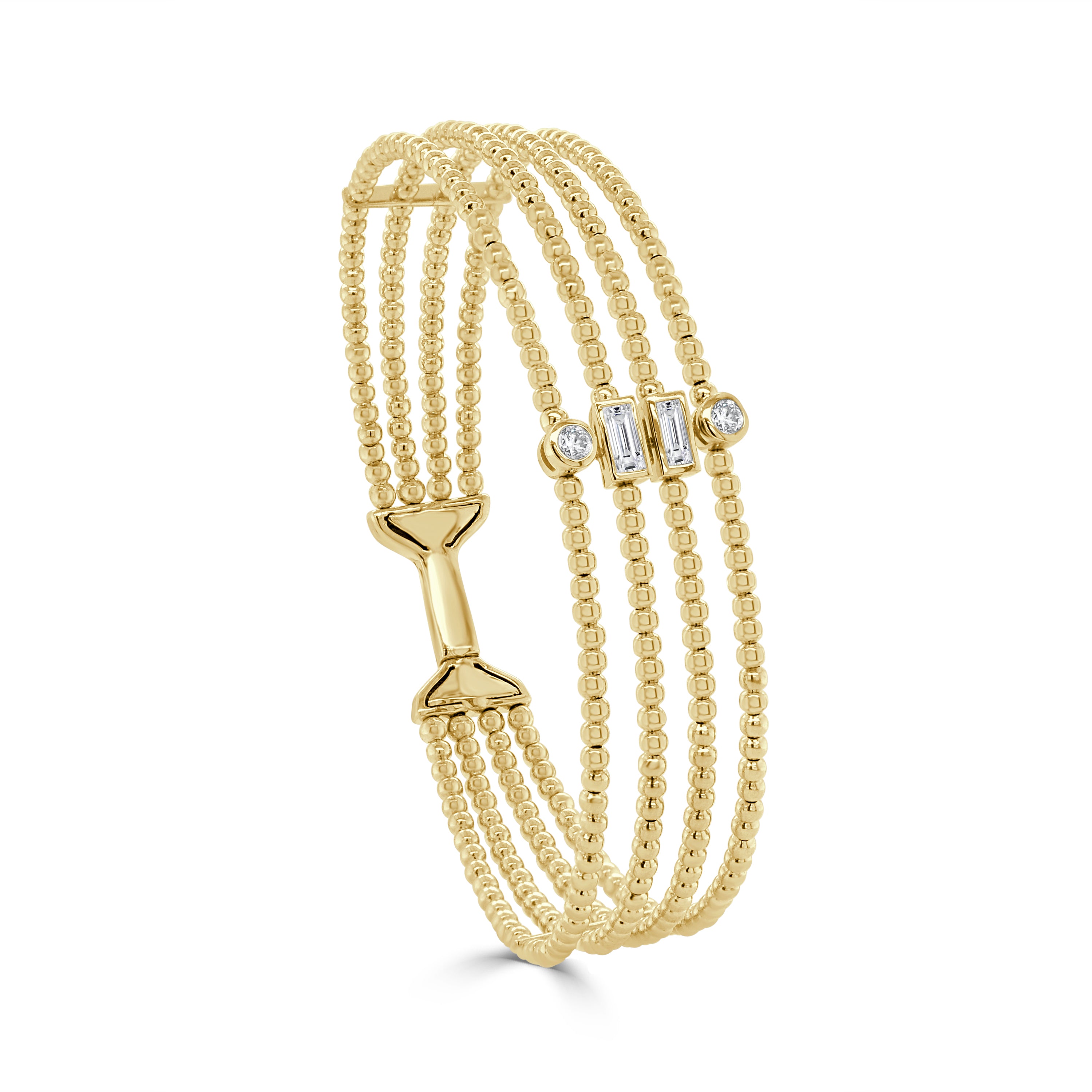 14K Gold Diamond Mix Shape Beaded Flexible Bangle - 0.45 CT