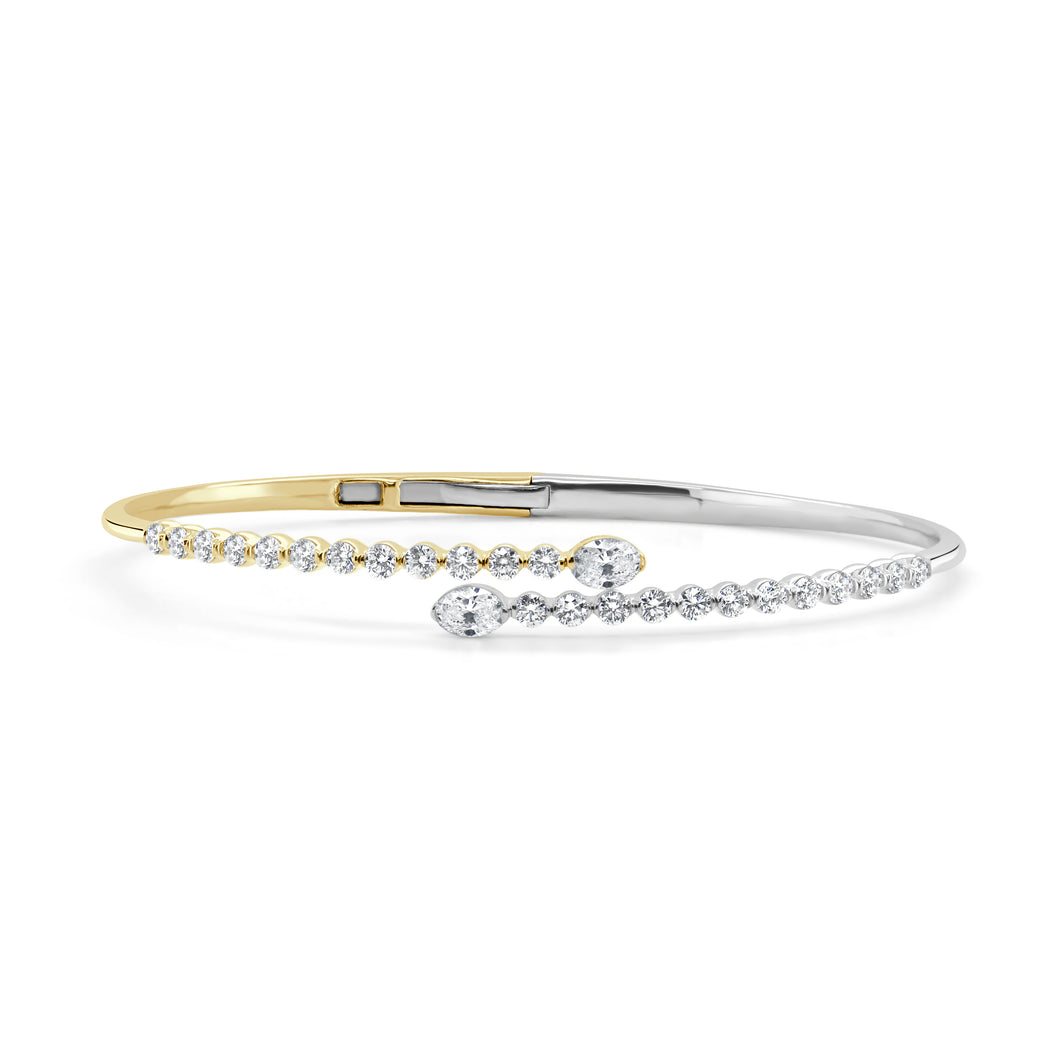 14K Gold Two-Tone & Oval-Cut Diamond Bangle Bracelet