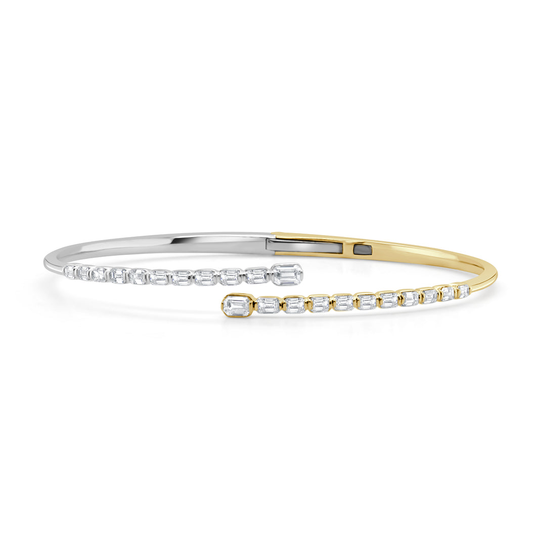 14K Gold Two-Tone & Emerald-Cut Diamond Bangle Bracelet