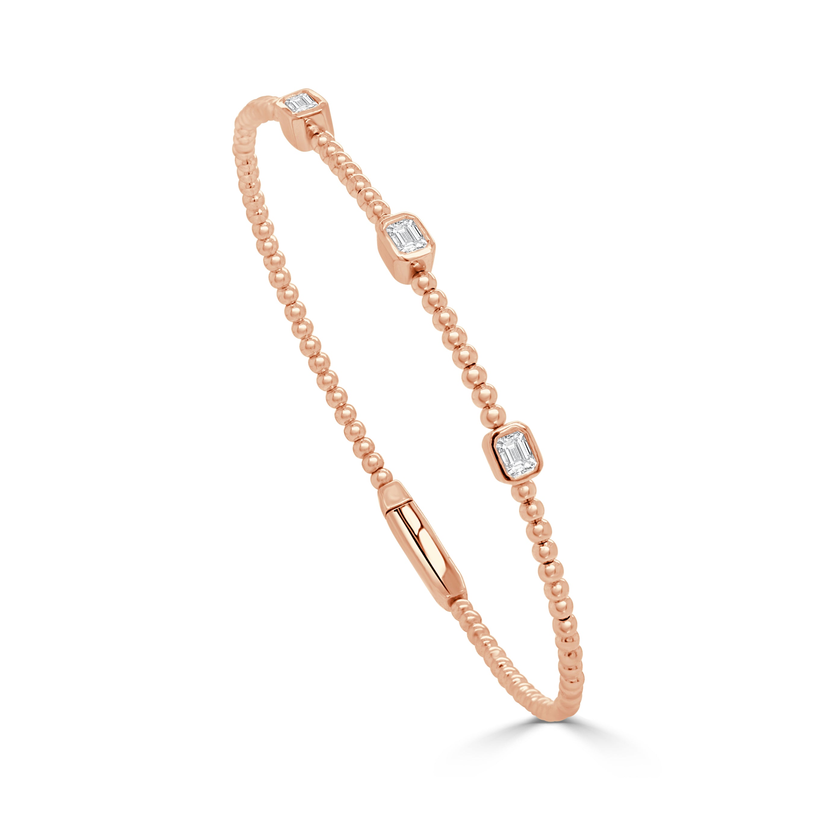 14K Gold 3 Stone Diamond Flexible Bangle - 0.45 CT