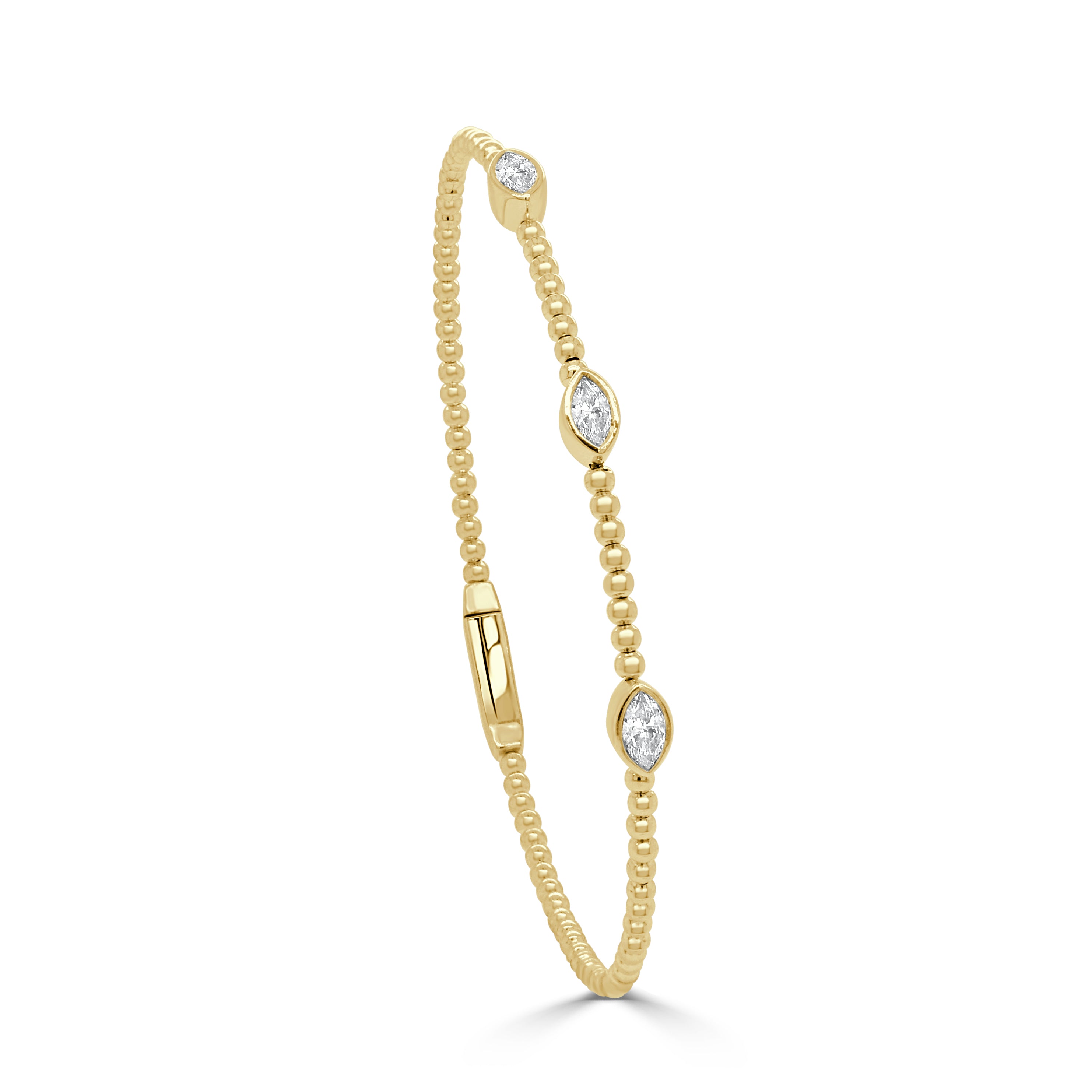 14K Gold 3 Stone Diamond Flexible Bangle - 0.45 CT