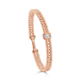 14K Gold Emerald Cut Diamond Double Row Beaded Flexible Bangle - 0.30 CT
