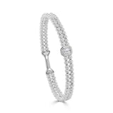 14K Gold Emerald Cut Diamond Double Row Beaded Flexible Bangle - 0.30 CT