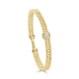14K Gold Emerald Cut Diamond Double Row Beaded Flexible Bangle - 0.30 CT