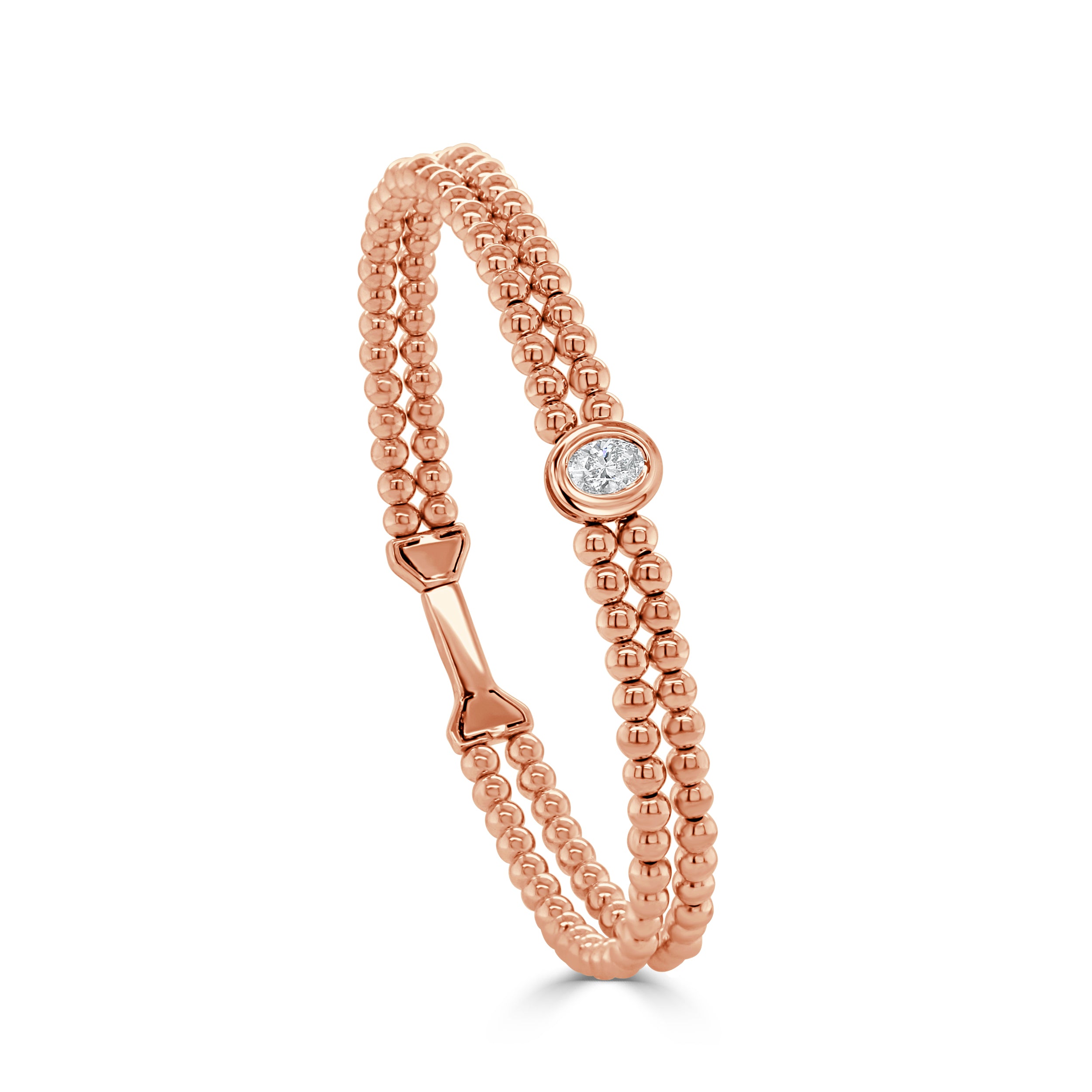 14K Gold Diamond Double Row Beaded Flexible Bangle - 0.31 CT