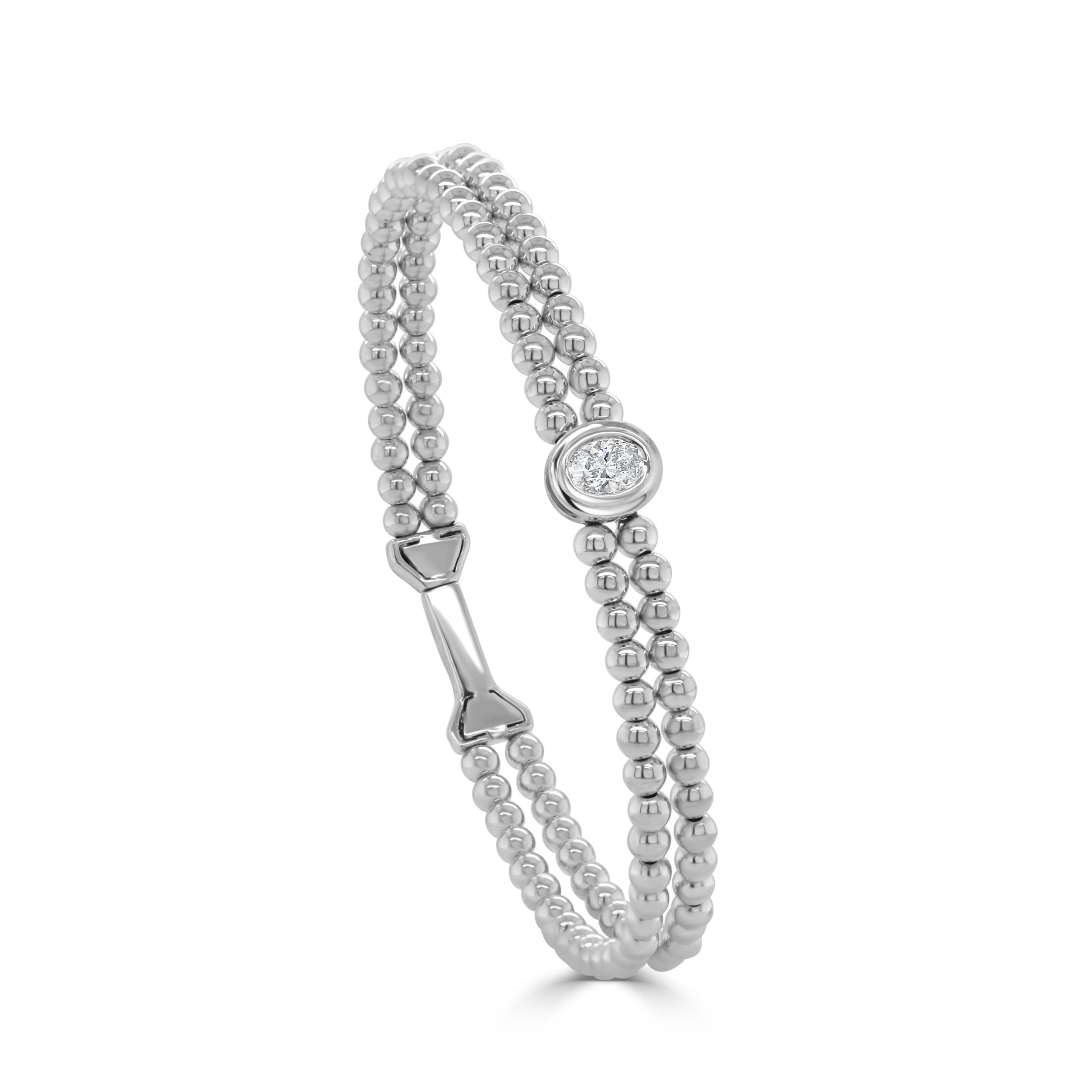 14K Gold Diamond Double Row Beaded Flexible Bangle - 0.31 CT
