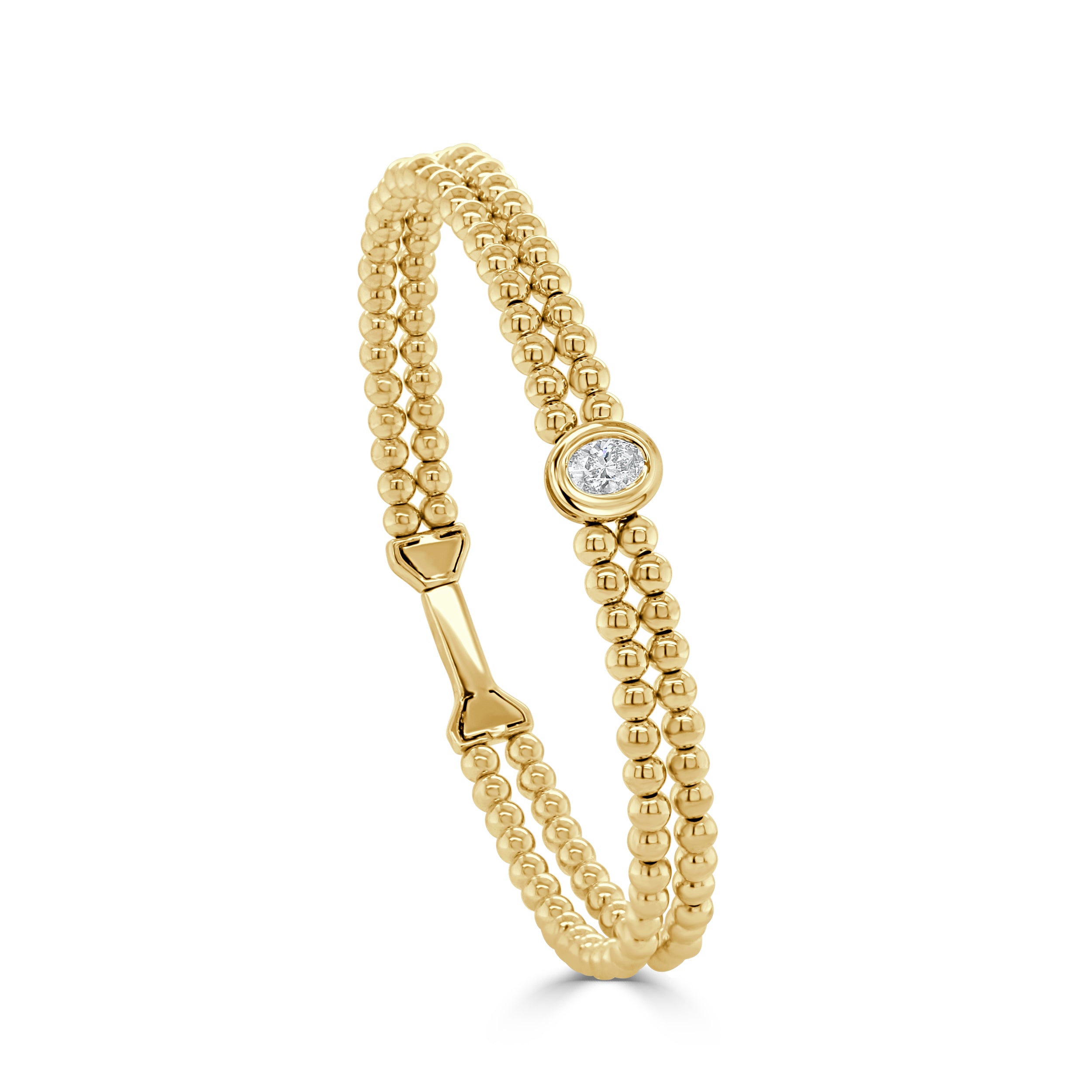 14K Gold Diamond Double Row Beaded Flexible Bangle - 0.31 CT