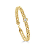 14K Gold Diamond Double Row Beaded Flexible Bangle - 0.31 CT