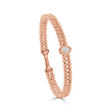 14K Gold Diamond Double Row Beaded Flexible Bangle - 0.30 CT